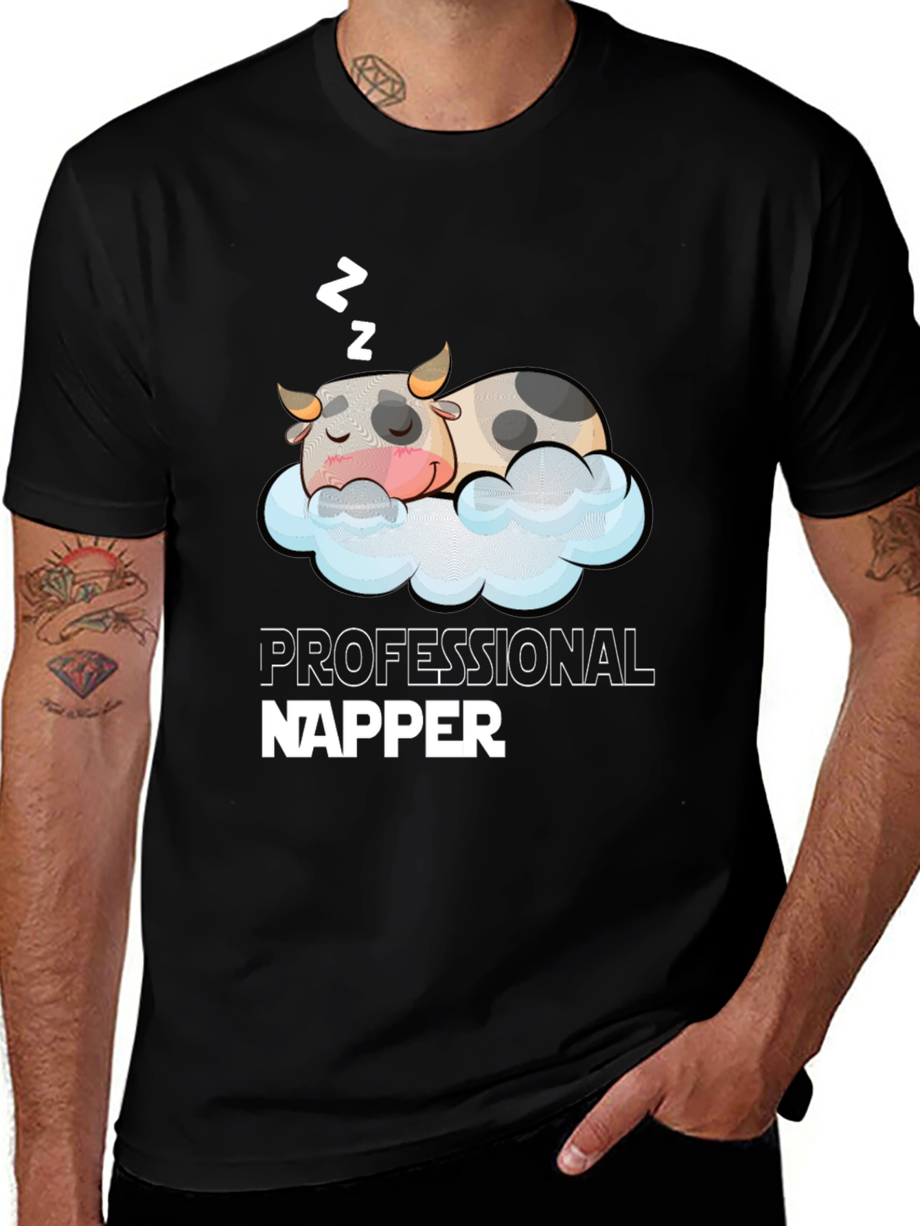 Variant 7 of Professional Napper Cow T-Shirt -  Sleepy Animal Tee