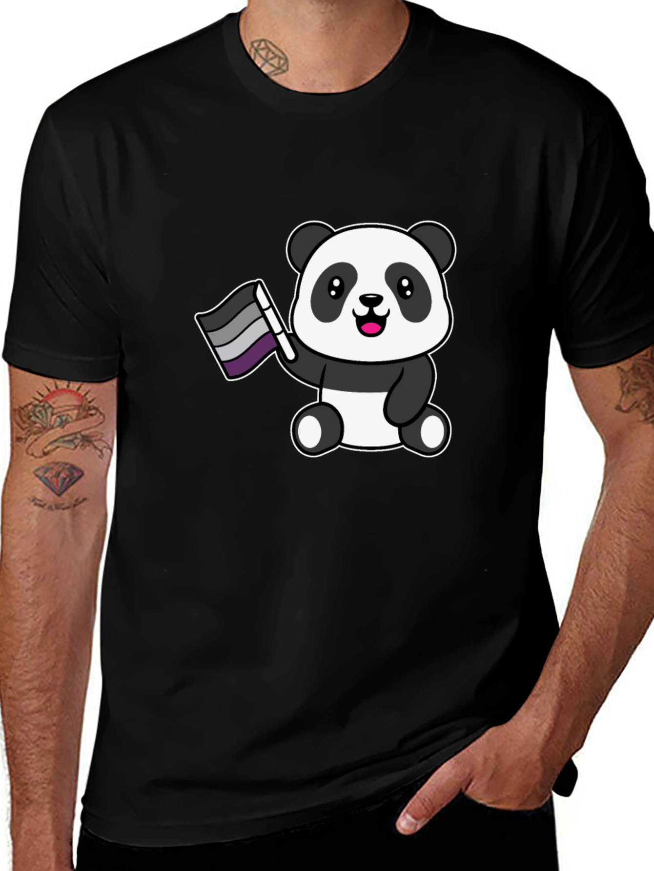 Cute Ace Panda Graphic Tee - Black