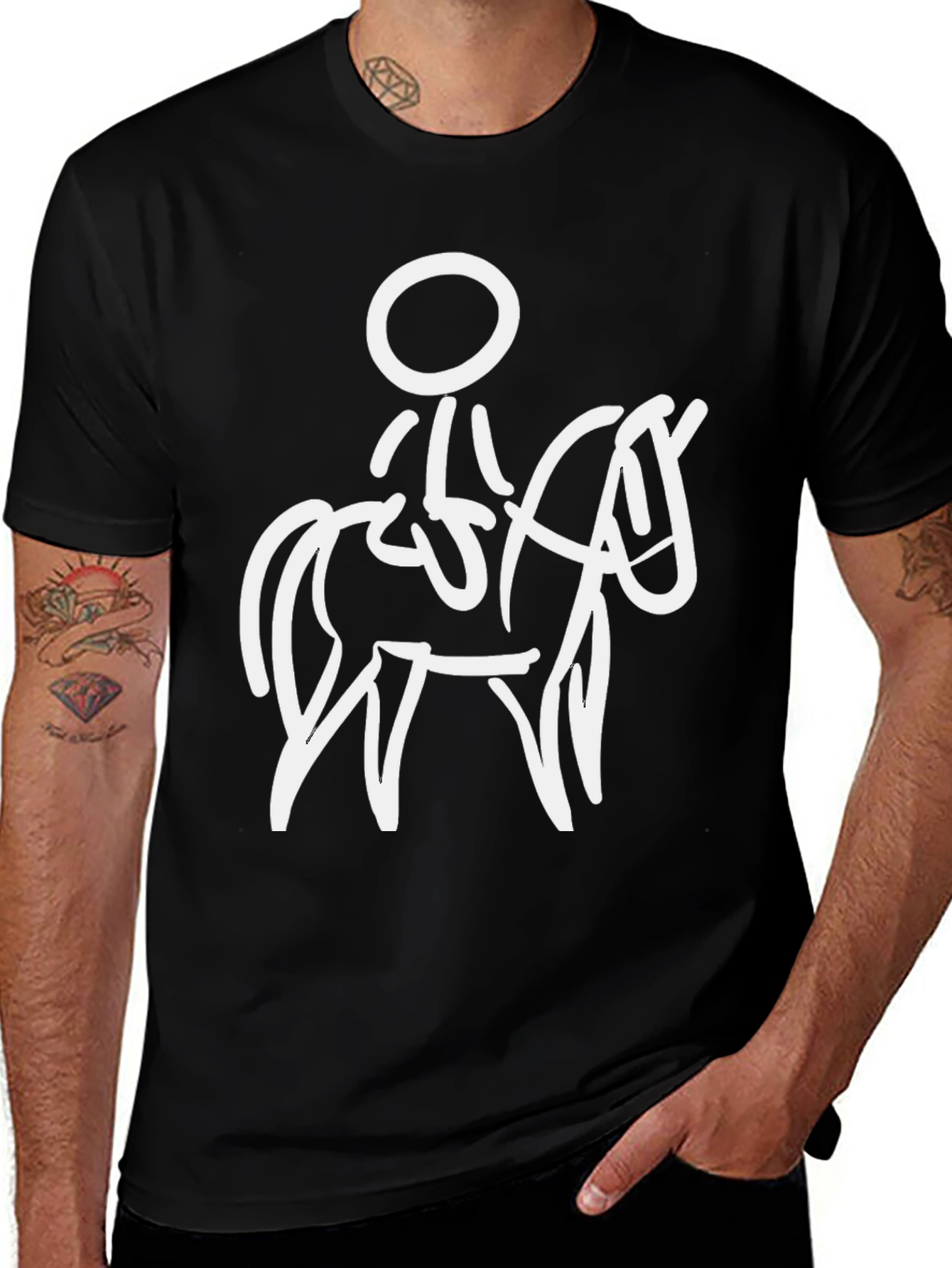 Variant 16 of Equestrian Stick Figure Black Graphic Tee