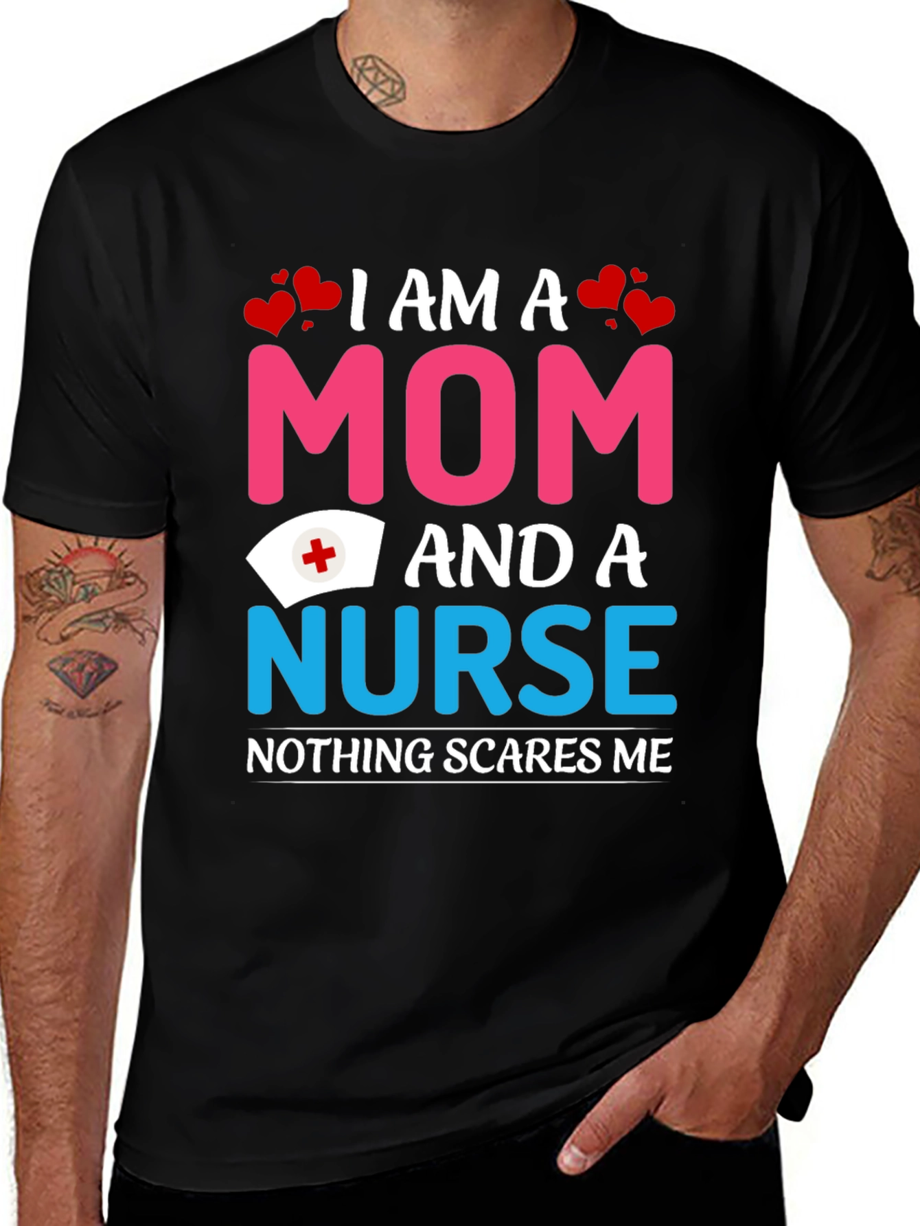 Variant 15 of Mom and a Nurse T-Shirt - Nothing Scares Me!