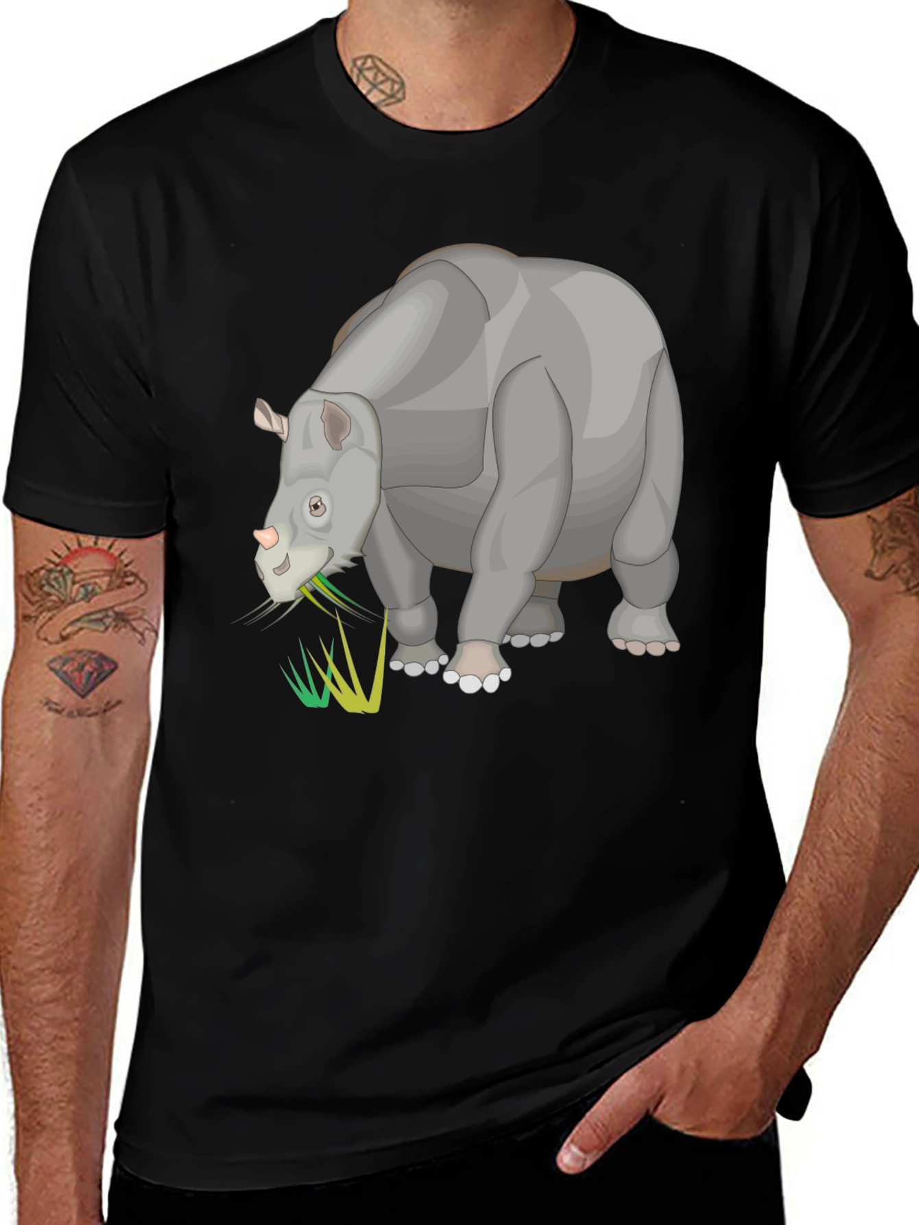 Variant 8 of Cartoon Rhino Black T-Shirt - Unique Animal Graphic Tee
