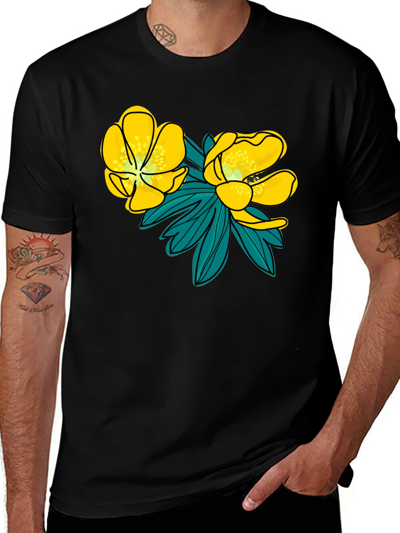 Floral Graphic T-Shirt - Yellow Flower Design