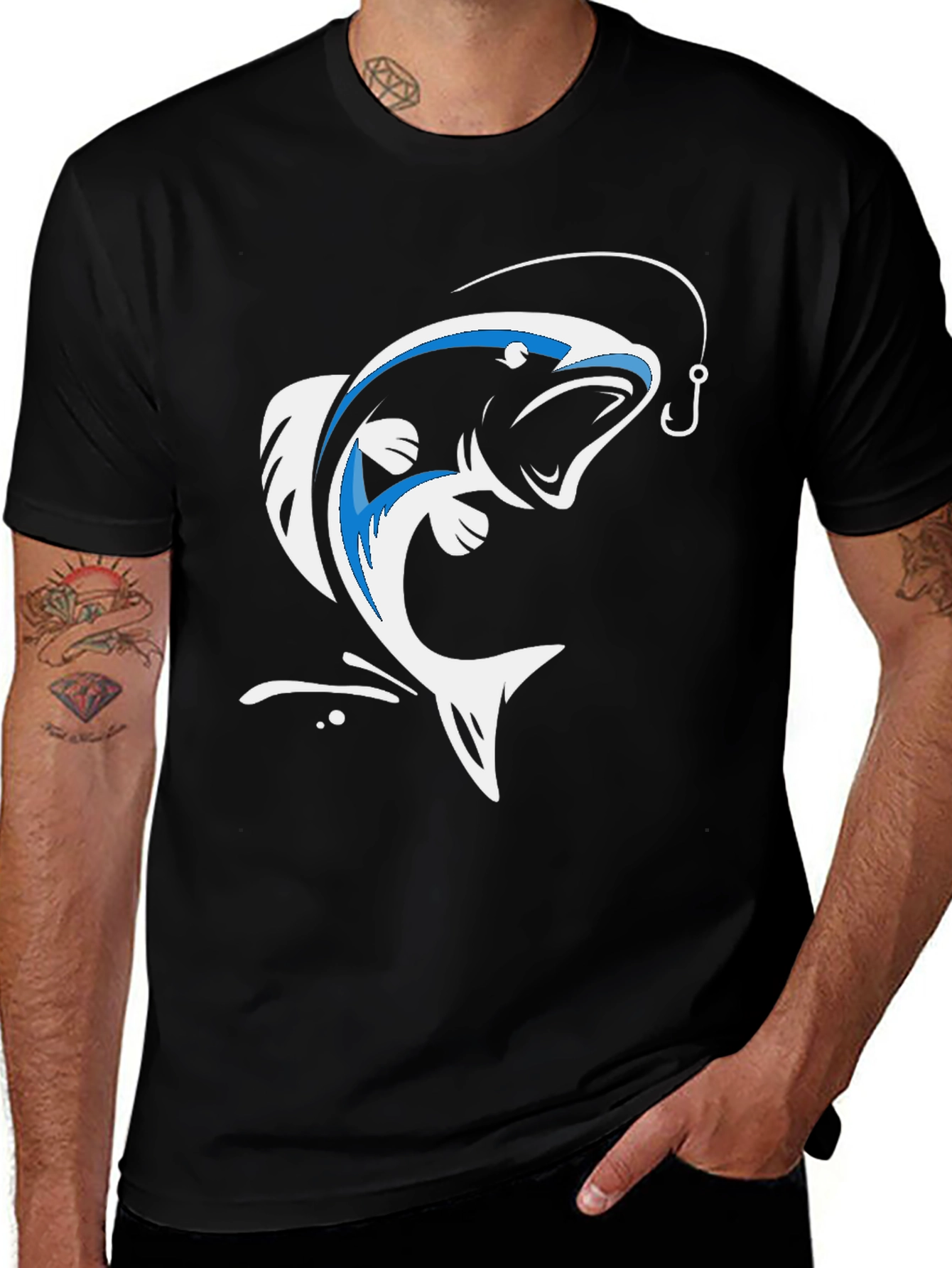 Variant 9 of Fishing T-Shirt - Black Fish Design