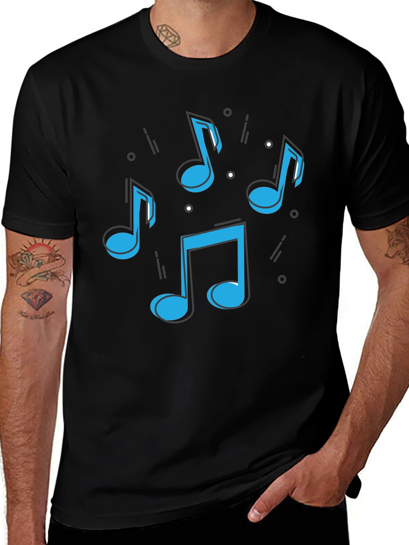 Variant 16 of Musical Notes Graphic Black T-Shirt