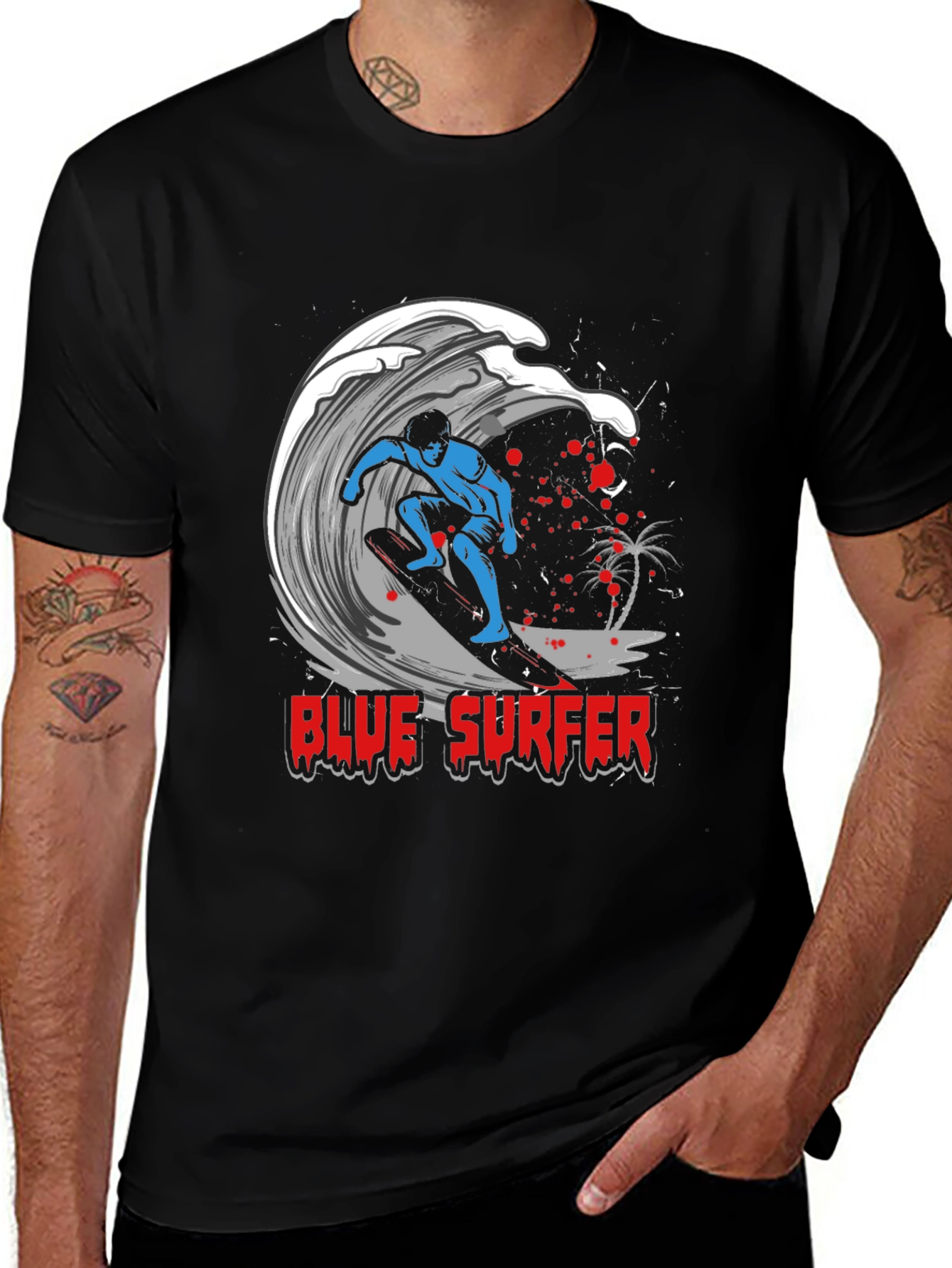 Variant 18 of Blue Surfer Graphic Tee - Ride the Wave!