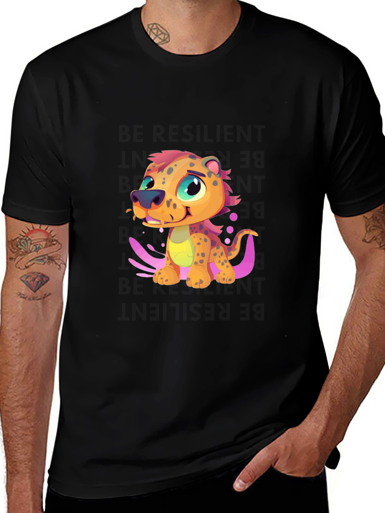 Variant 23 of Fun Cartoon Animal Graphic Tee - Black