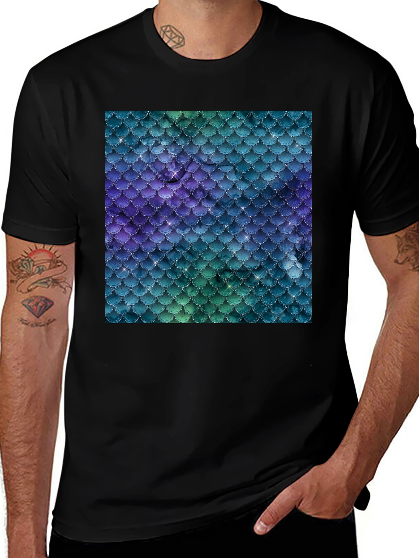 Variant 8 of Galaxy Mermaid Scale Tee - Black Unisex Fit