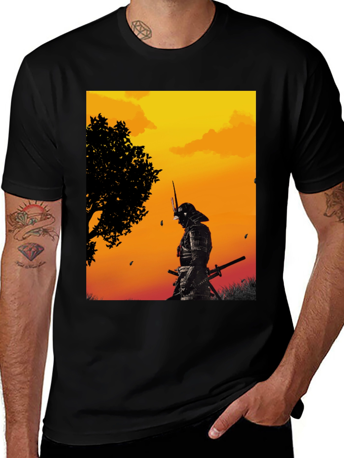 Variant 16 of Samurai Warrior Graphic Black T-Shirt