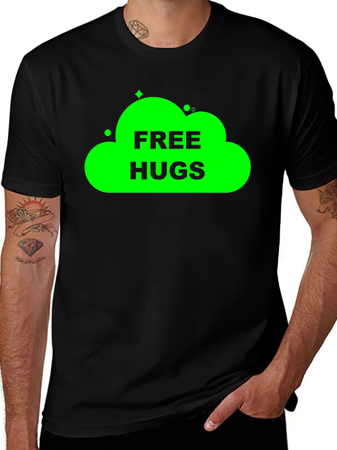 Variant 10 of Free Hugs Graphic Tee - Black Cotton T-Shirt