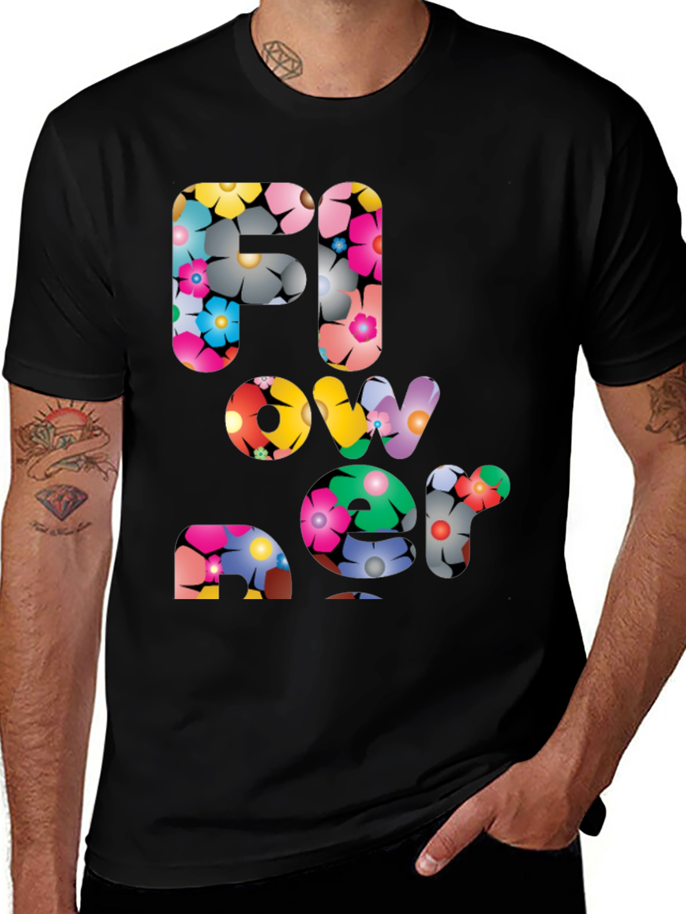 Variant 16 of Floral Print Graphic Tee - Black