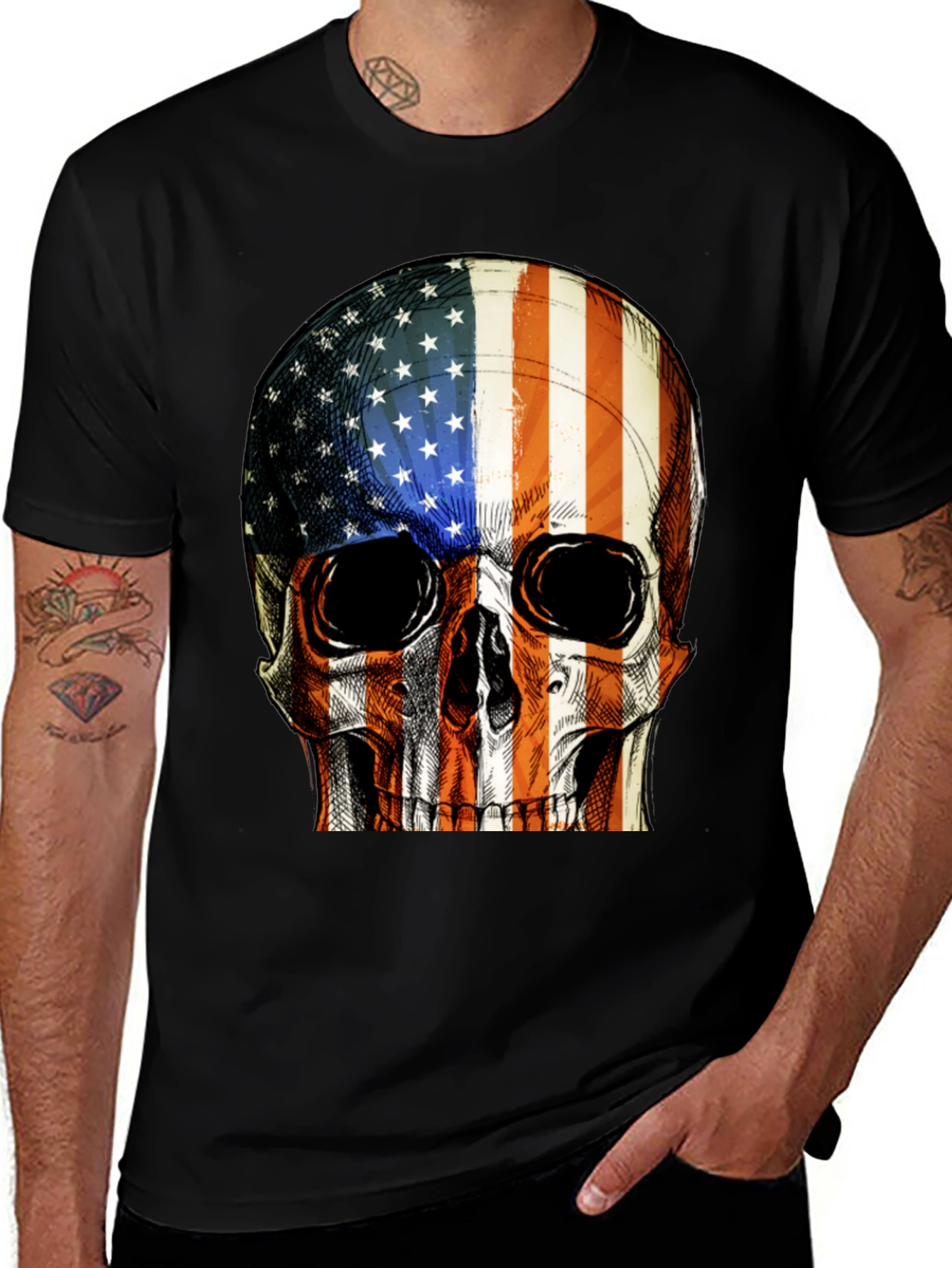 Variant 27 of American Flag Skull Graphic T-Shirt