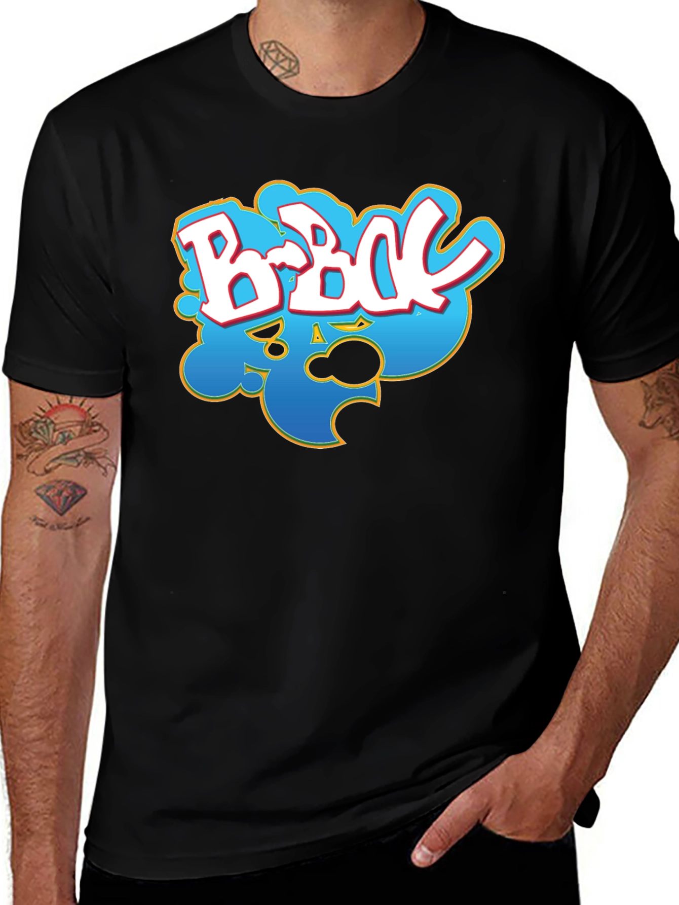 B-B-Q T-Shirt - BBQ Graffiti Style Print Black Tee