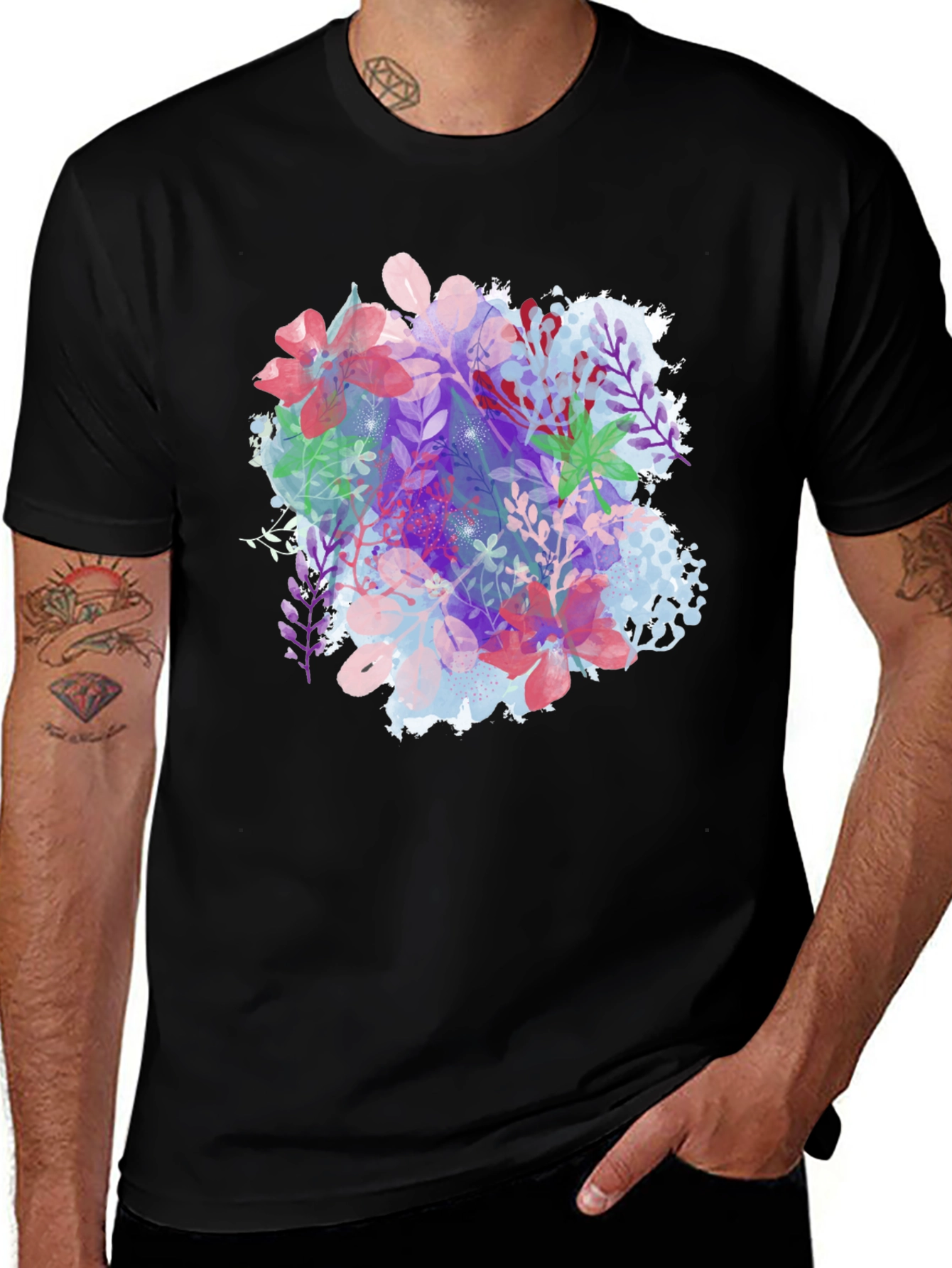 Variant 22 of Floral Watercolor Graphic Black T-Shirt