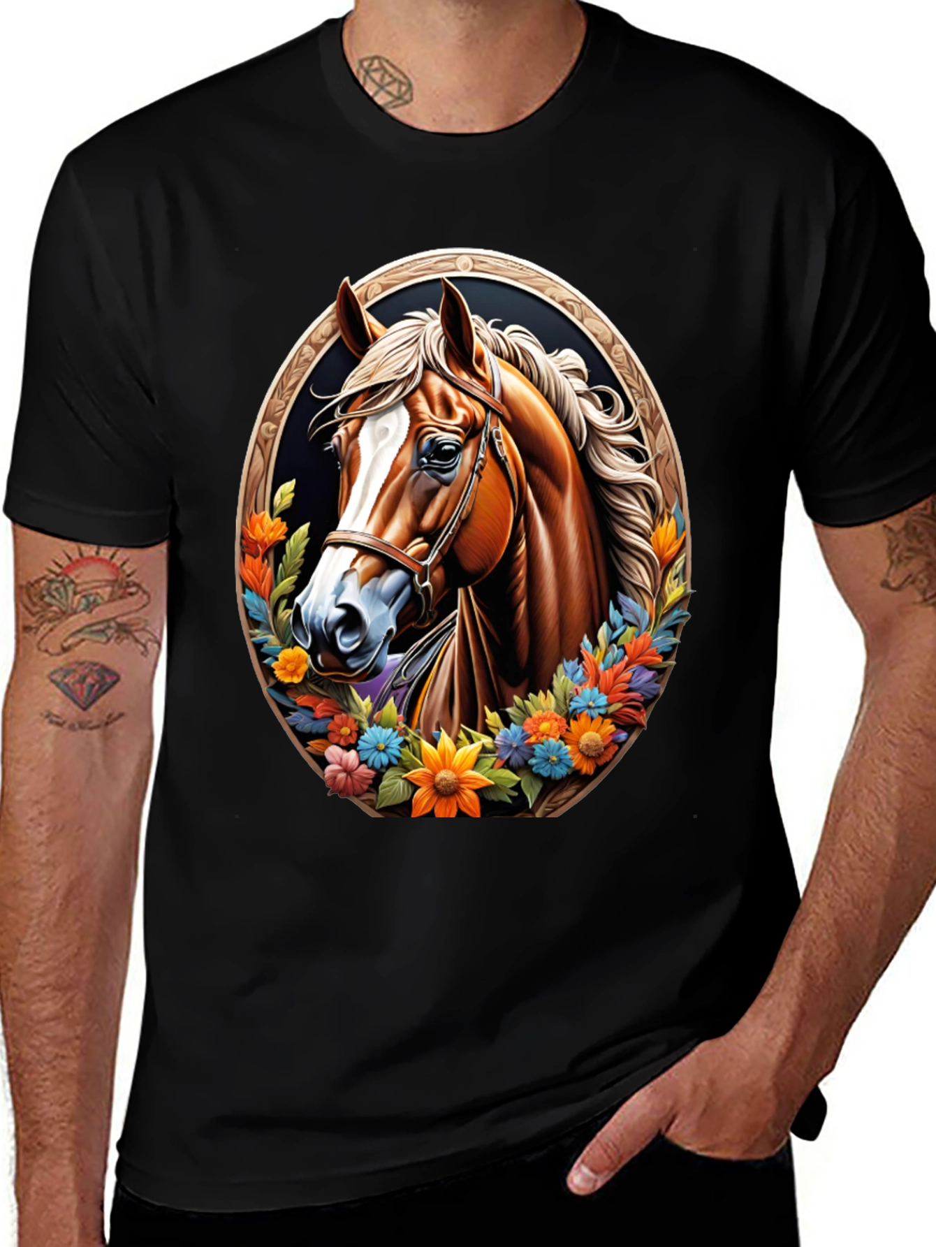 Variant 17 of Horse Floral Graphic Tee - Stylish Unisex T-Shirt