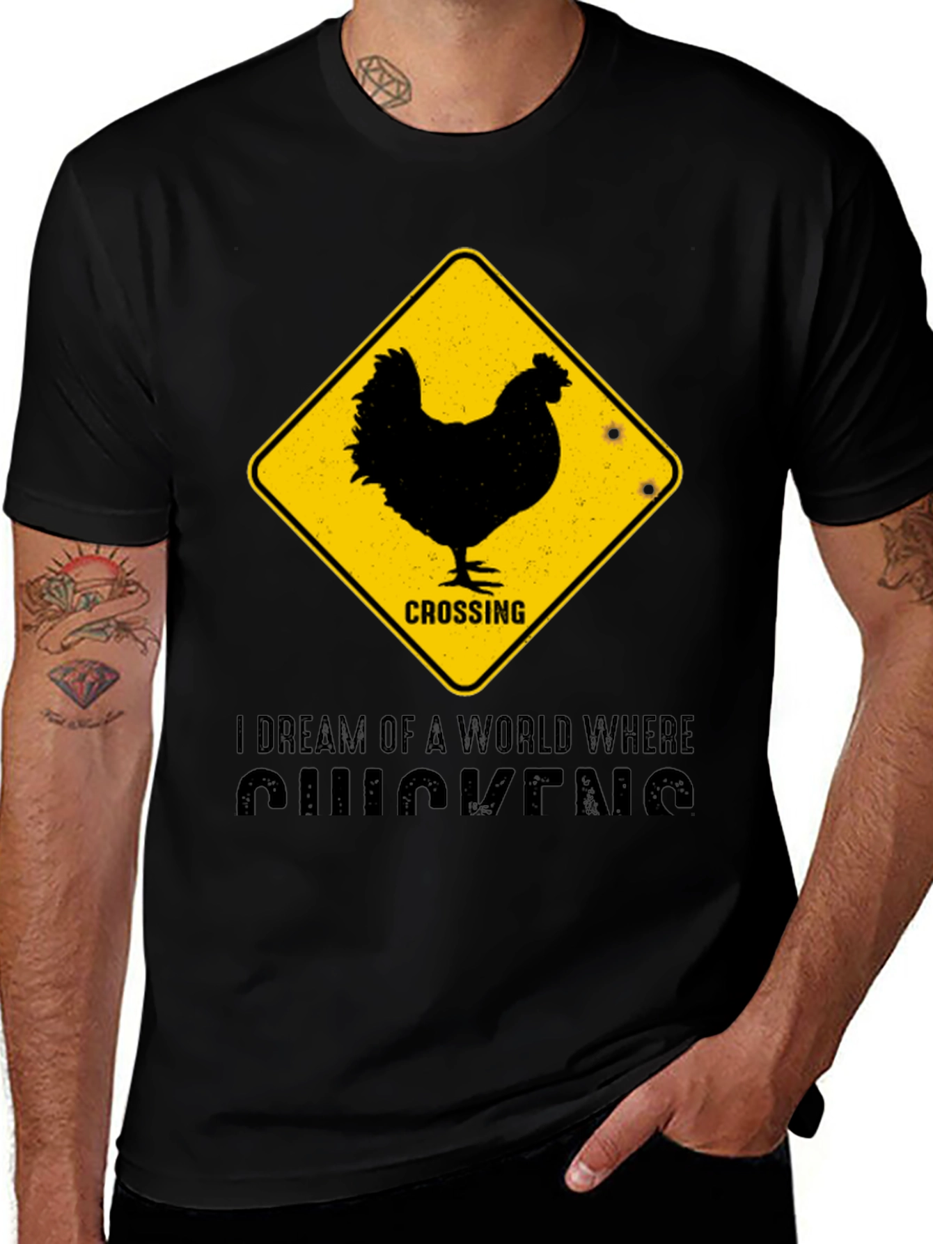 Funny Chicken Crossing T-Shirt - "I Dream of Chickens"