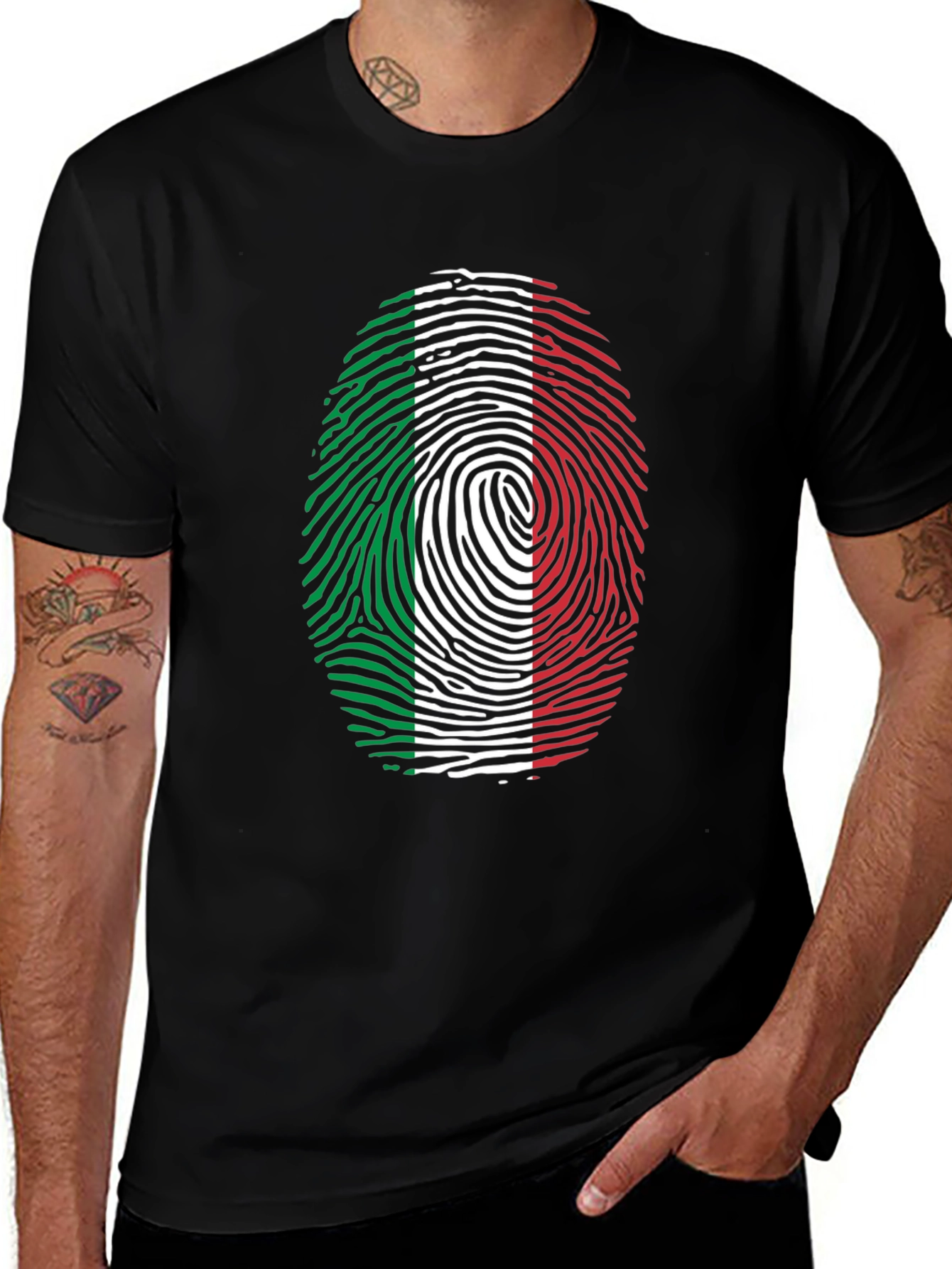 Variant 21 of Italian Flag Fingerprint Graphic Tee - Black