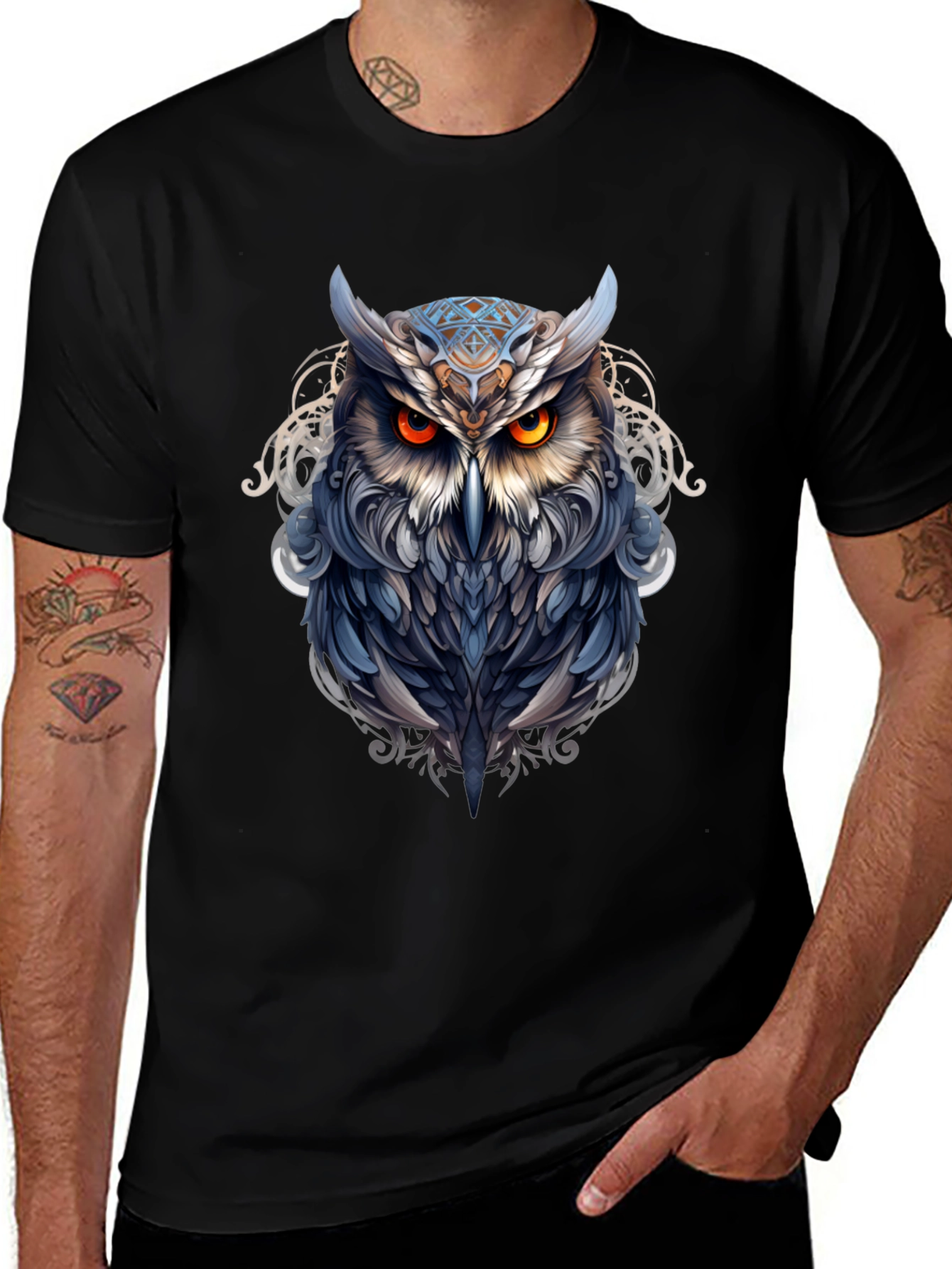 Variant 23 of Men's Black Owl Graphic T-Shirt