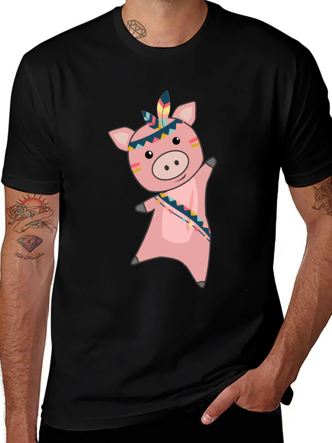 Variant 23 of Native American Pig T-Shirt - Unisex Black Tee
