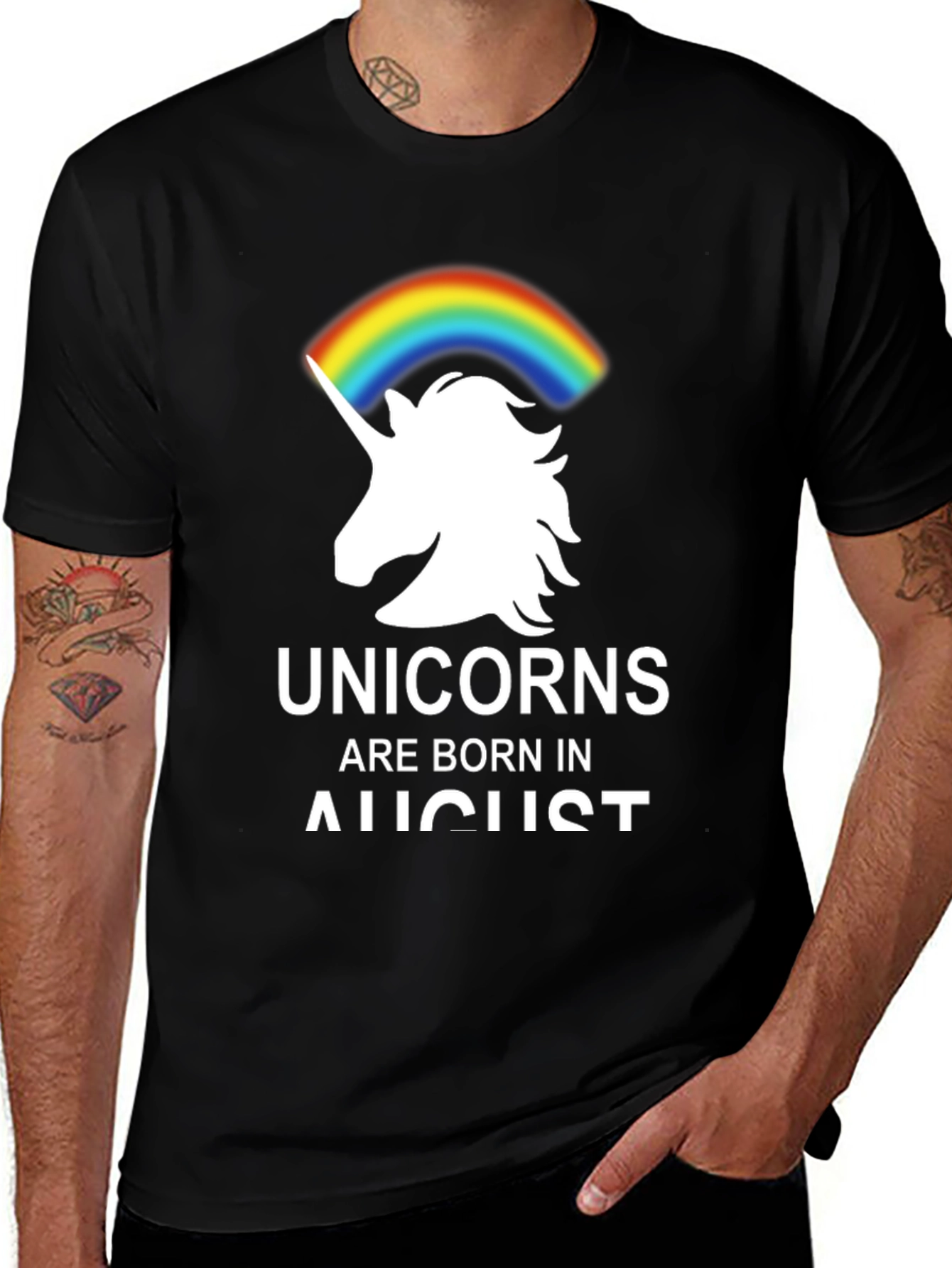 Unicorns Born in August Black T-Shirt