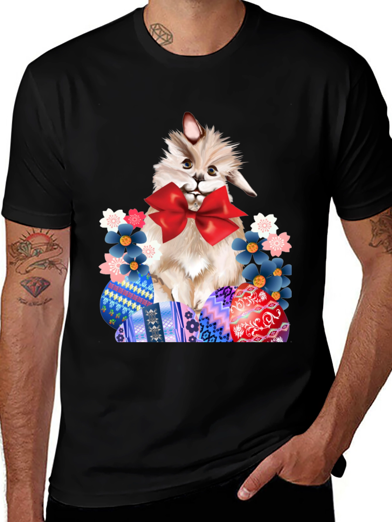 Easter Bunny T-Shirt with Eggs and Flowers