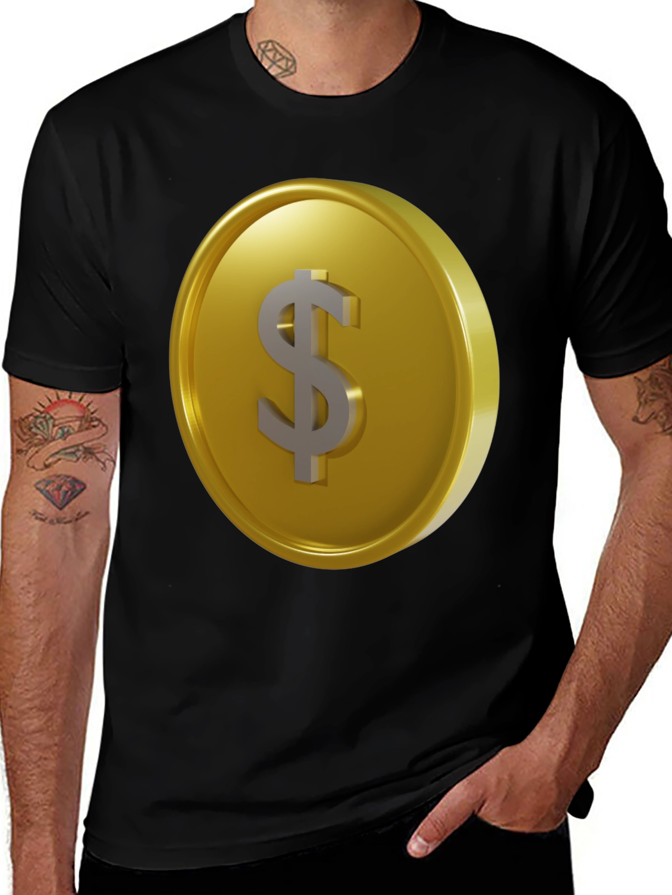 Variant 27 of Gold Coin Dollar Sign Black T-Shirt