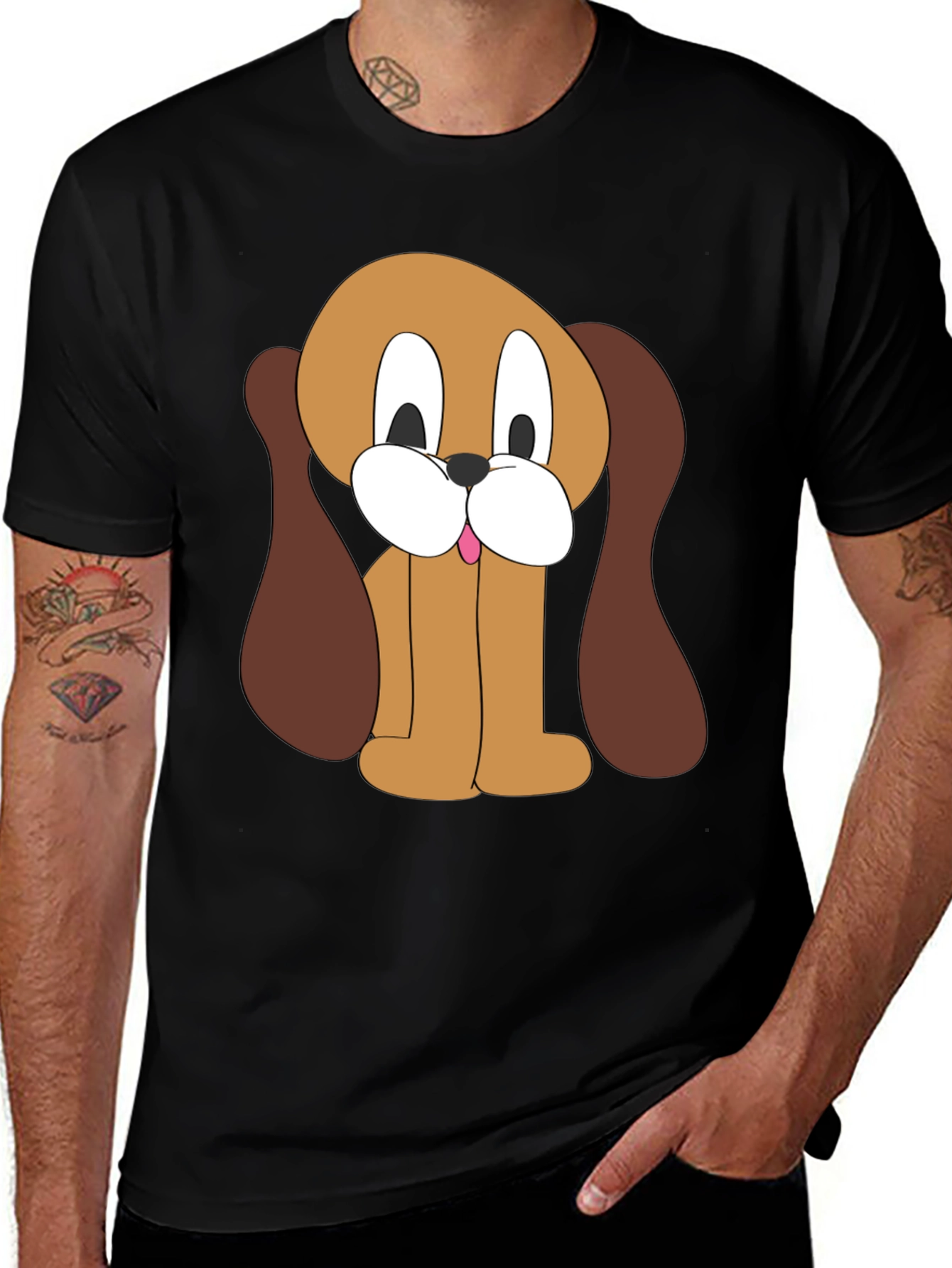 Variant 14 of Cartoon Dog Graphic Black T-Shirt