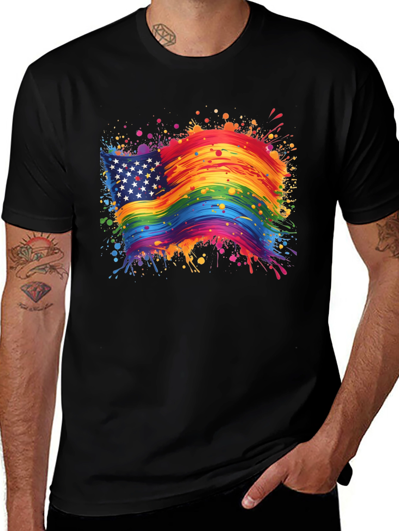 Variant 20 of Pride USA Flag T-Shirt: Colorful Patriotic LGBTQ+ Tee