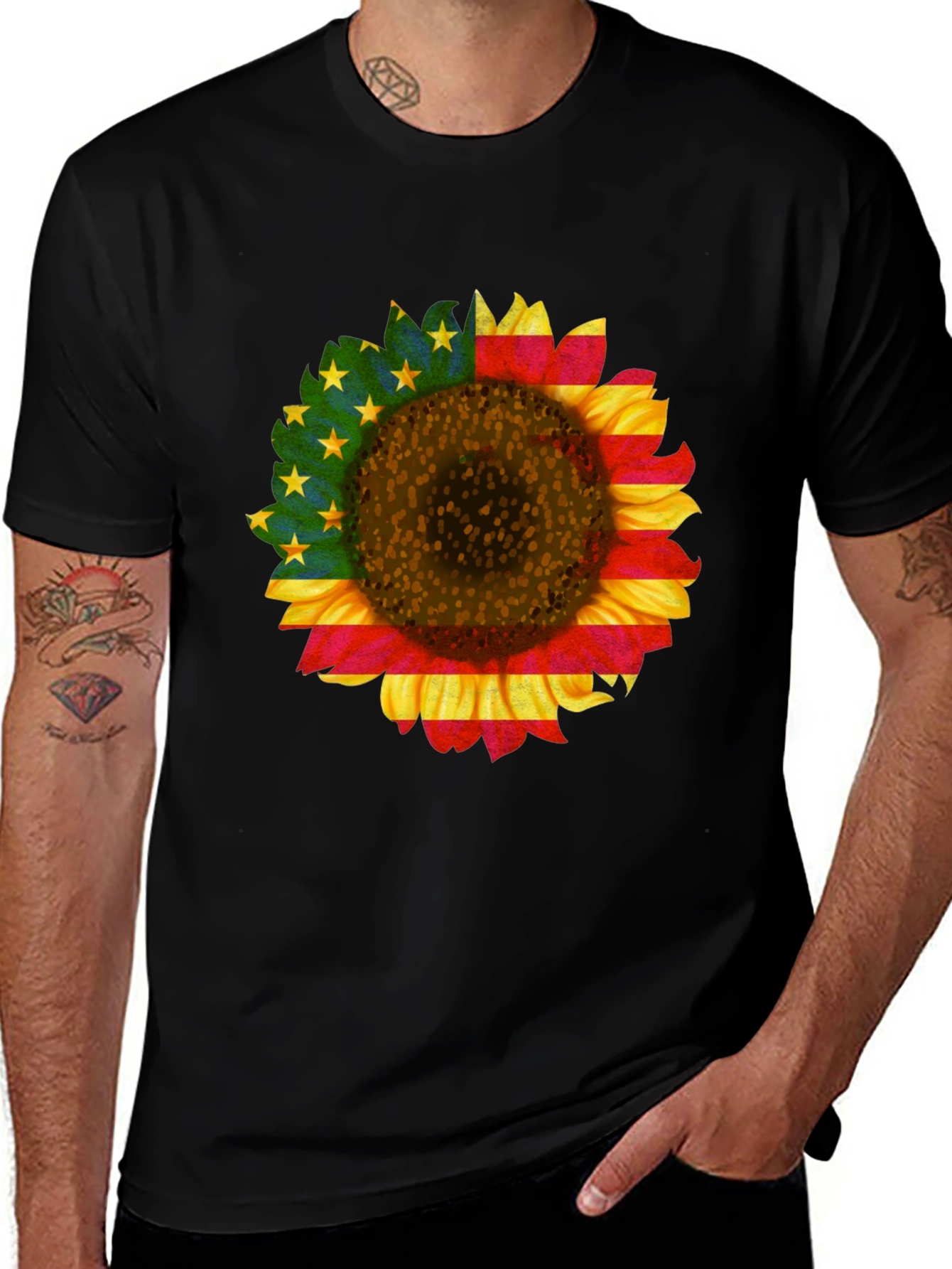 Variant 14 of USA Flag Sunflower Patriotic Men's T-Shirt
