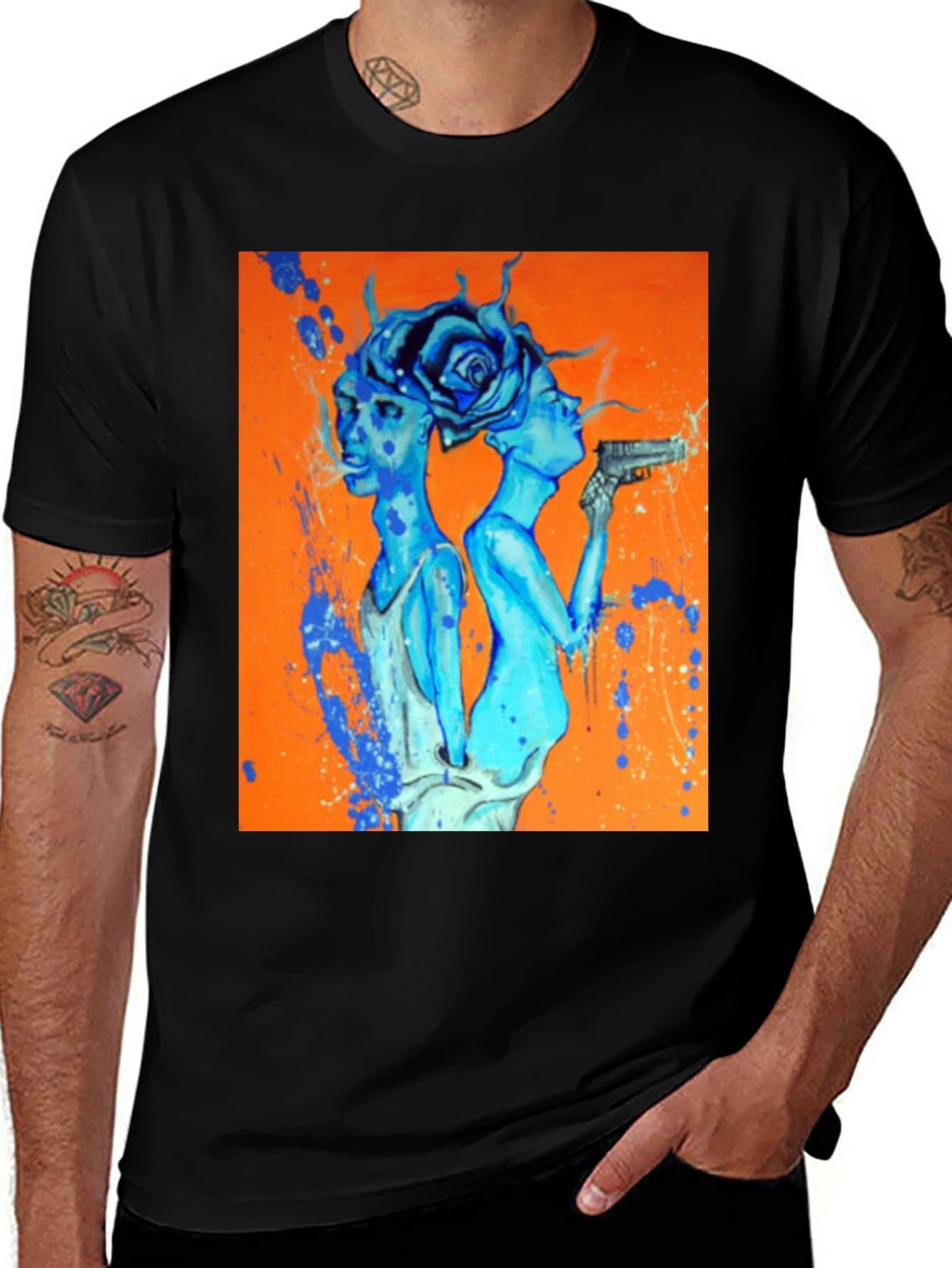 Variant 5 of Edgy Blue Art Print Black T-Shirt