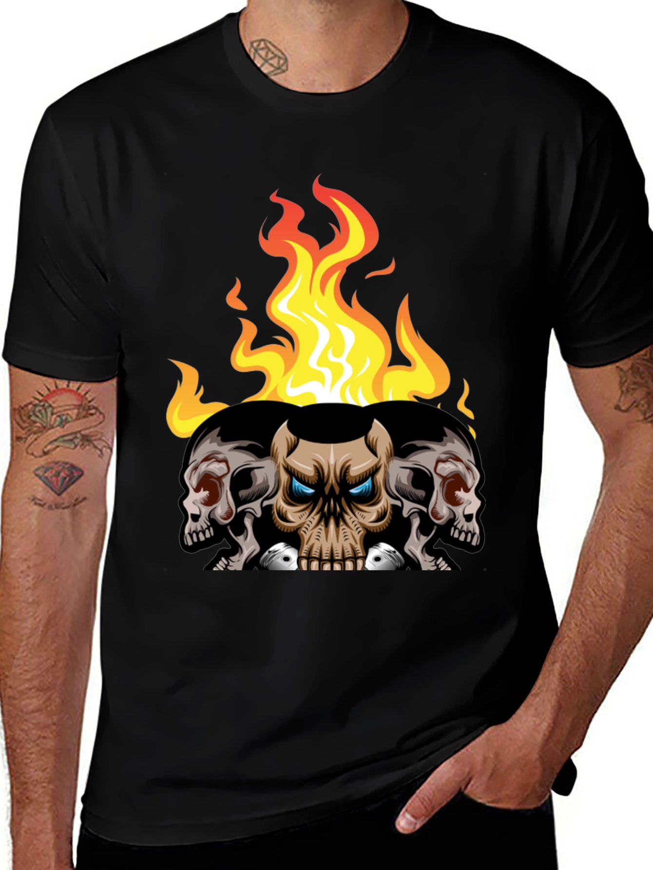 Skull and Fire Graphic T-Shirt - Men's
