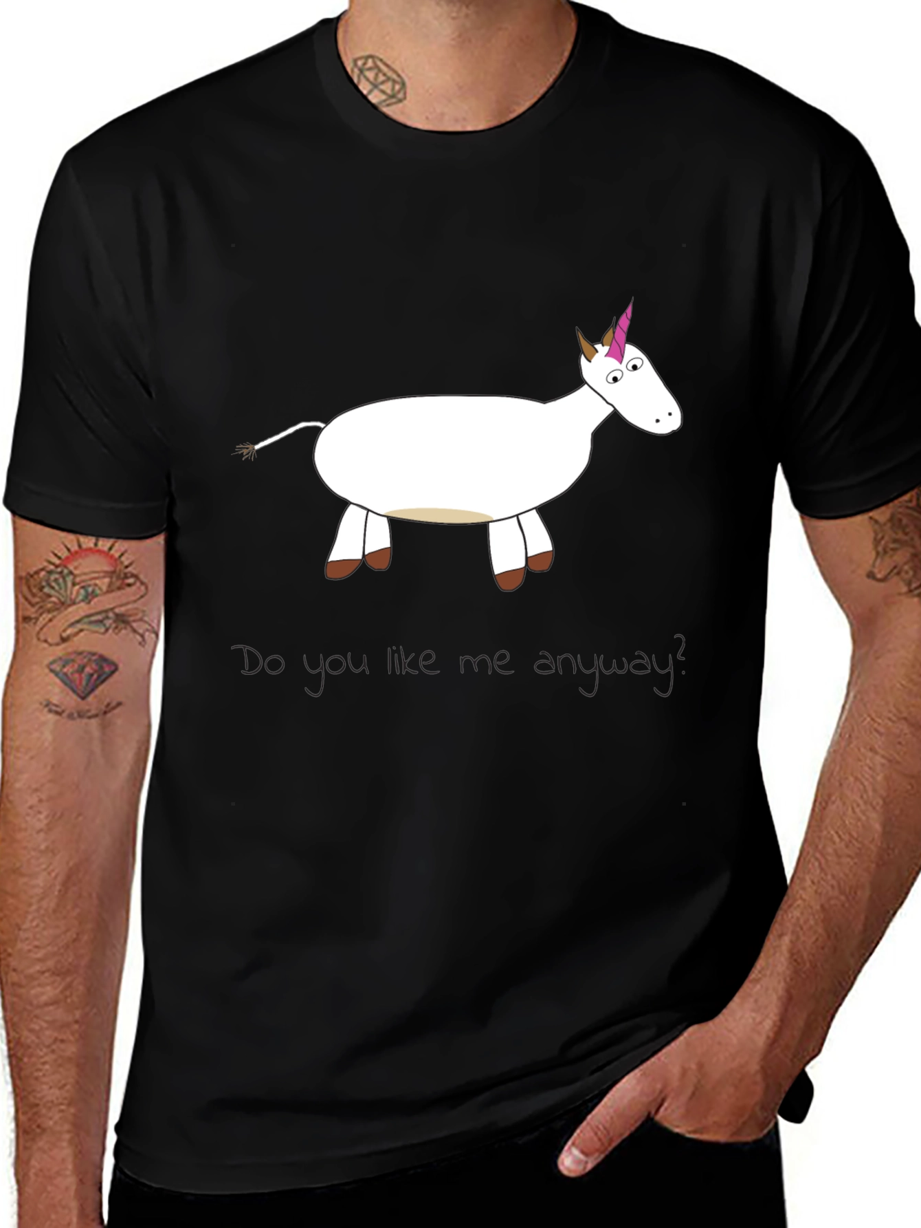 Variant 25 of Unicorn Cartoon Graphic Print Black T-Shirt