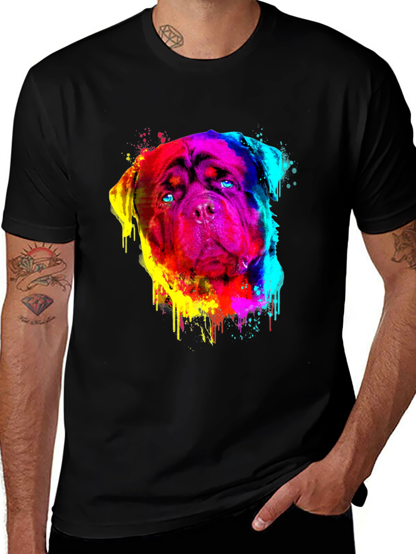 Variant 30 of Dog Watercolor Graphic Print Black T-Shirt