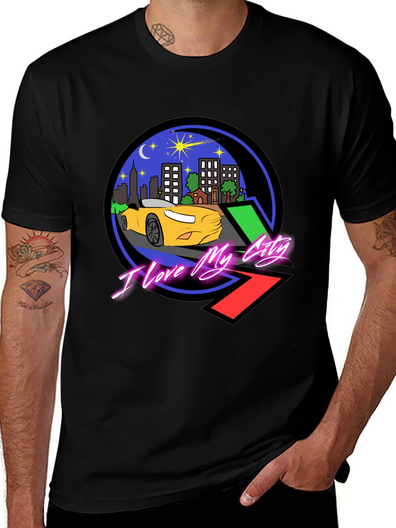 Variant 28 of I Love My City T-Shirt - Nightscape Car Design