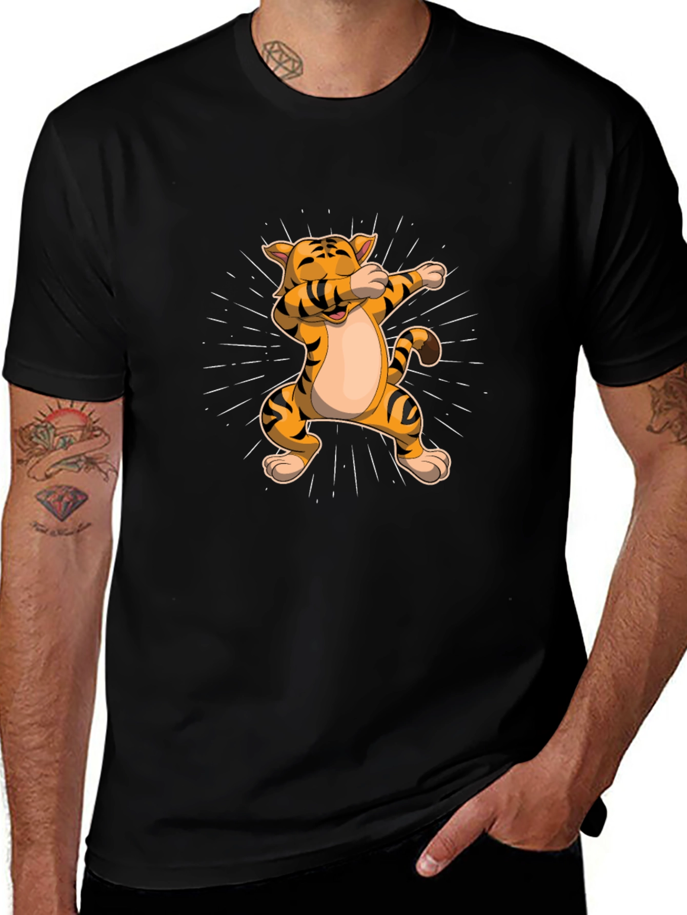 Variant 8 of Dabbing Tiger Graphic Tee - Trendy Black T-Shirt