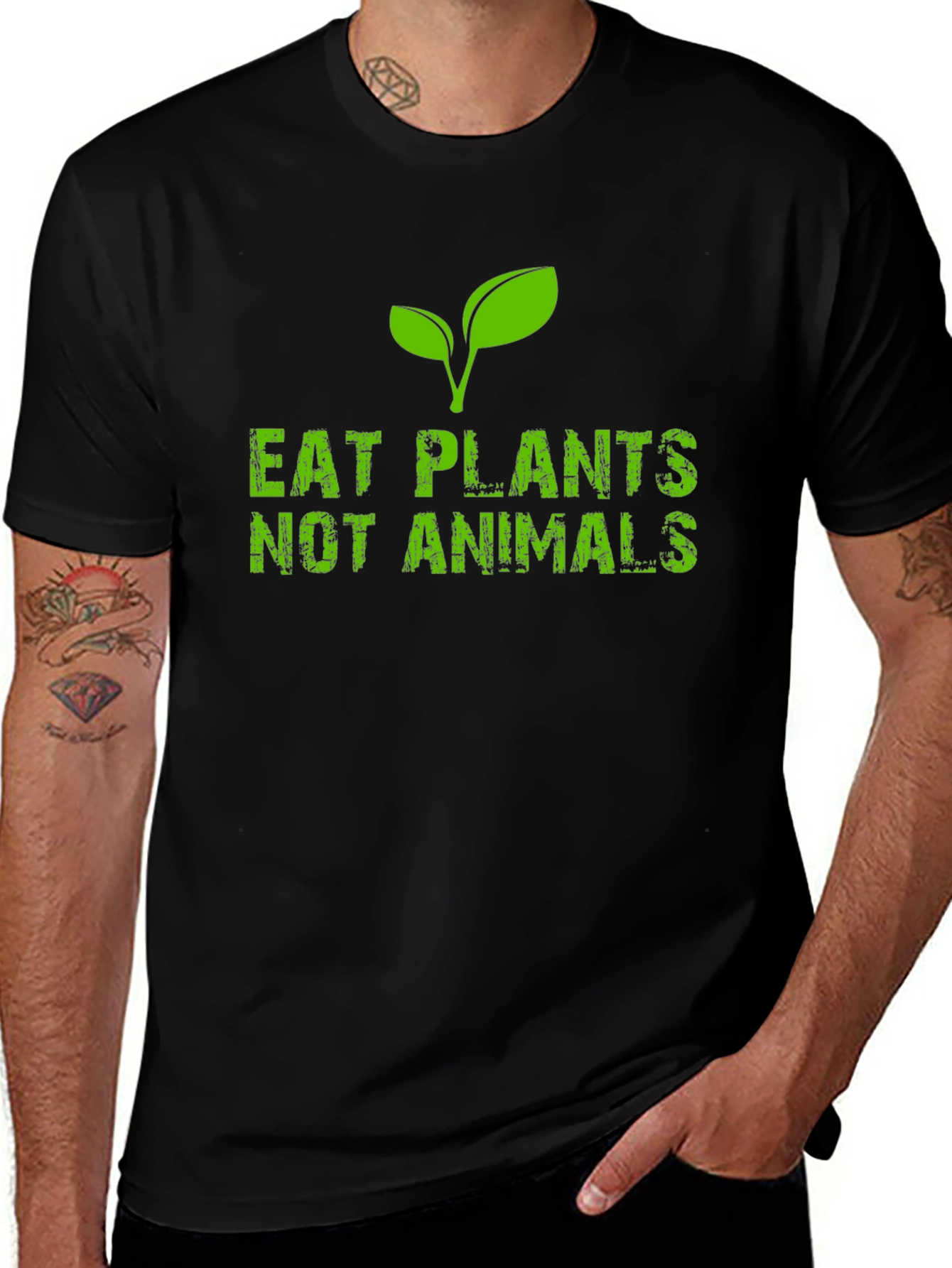 Variant 12 of Eat Plants Not Animals Black T-Shirt Vegan Vegetarian
