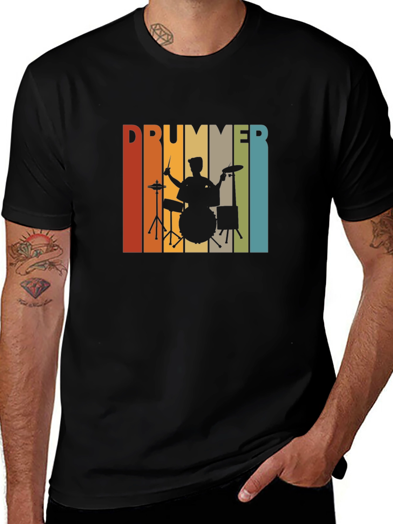 Variant 9 of Drummer Silhouette T-Shirt - Retro Style Music Tee