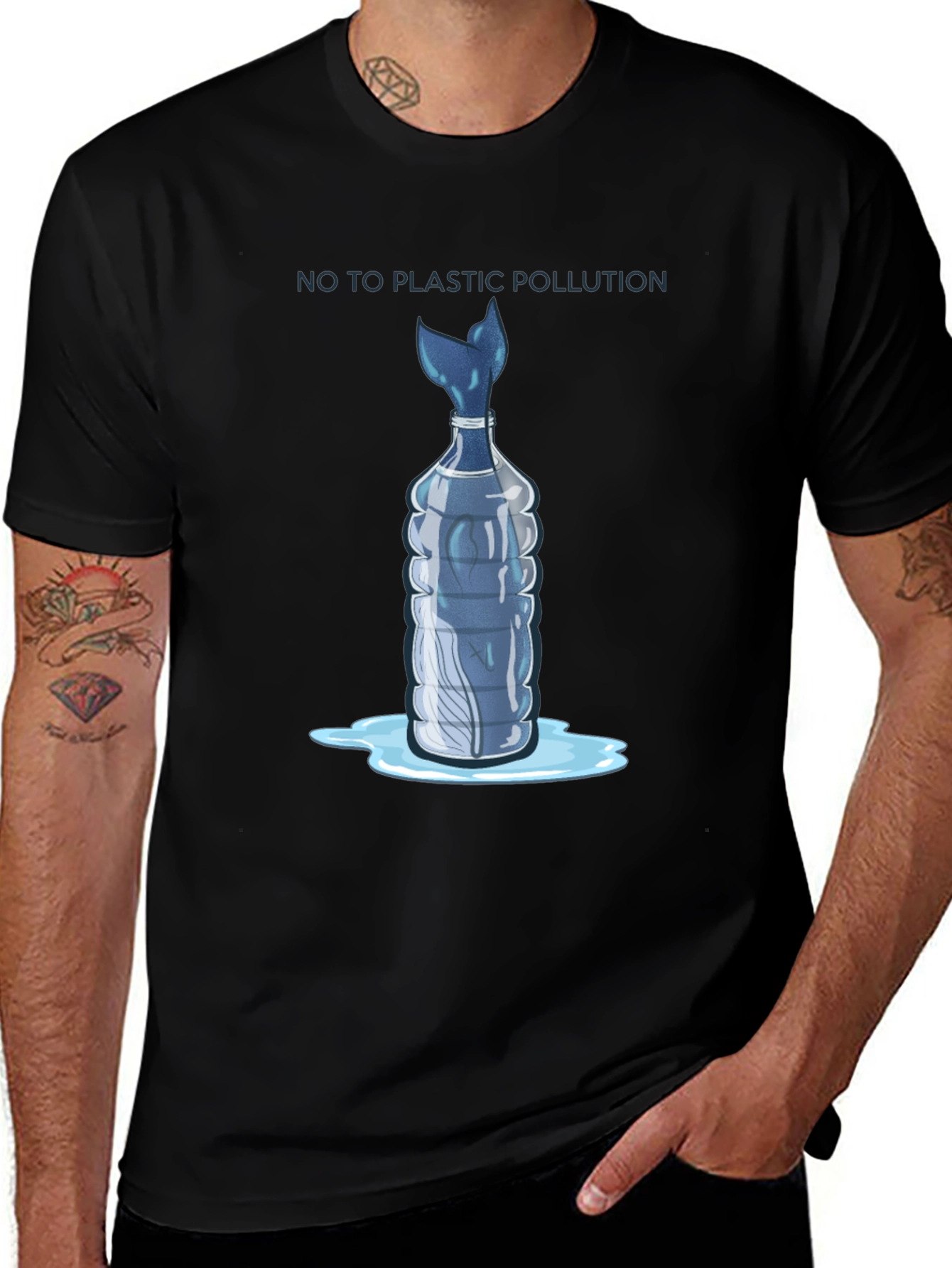Black Eco-Friendly "No Plastic Pollution" Graphic Tee main image