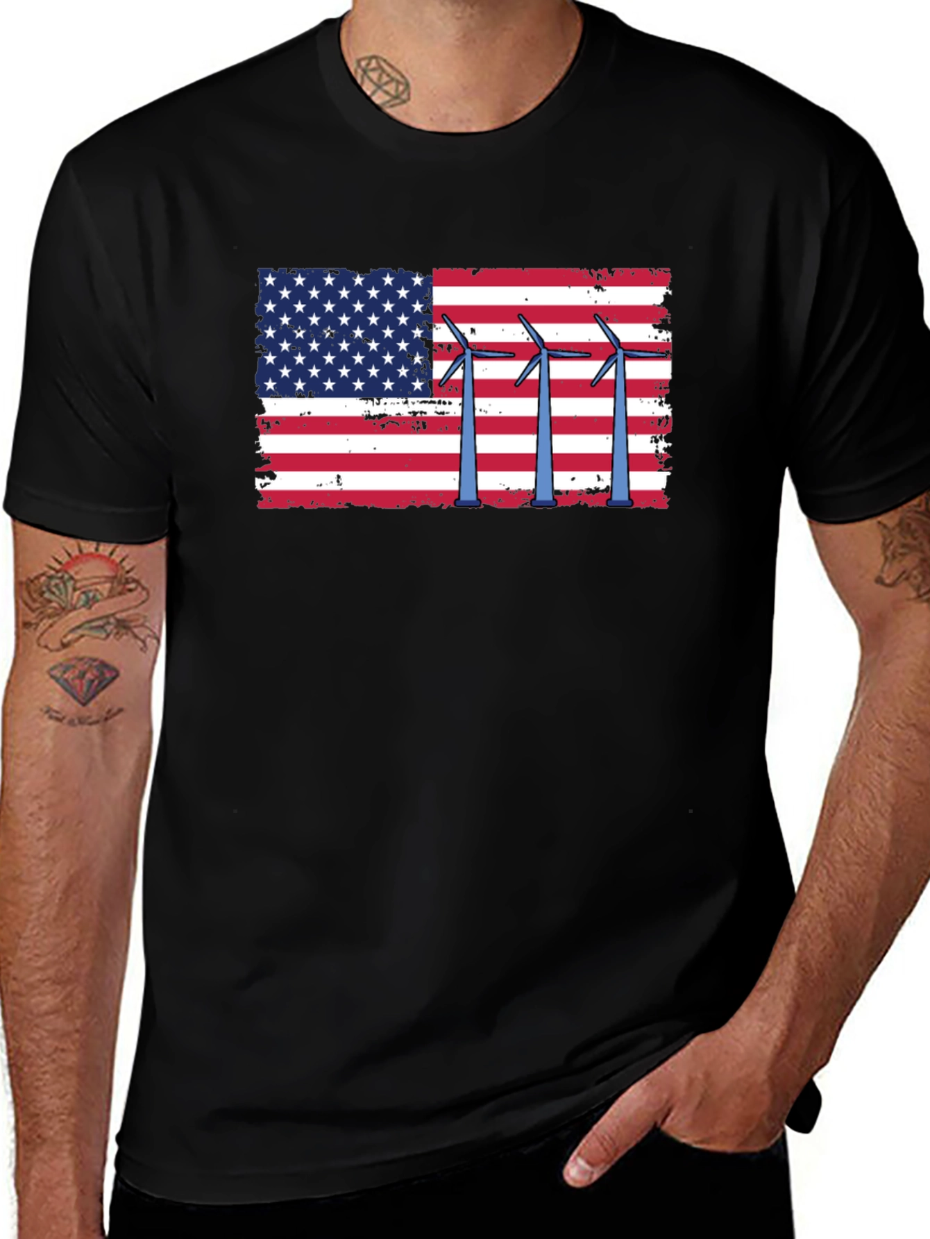 Variant 25 of American Flag Wind Turbine Graphic Tee