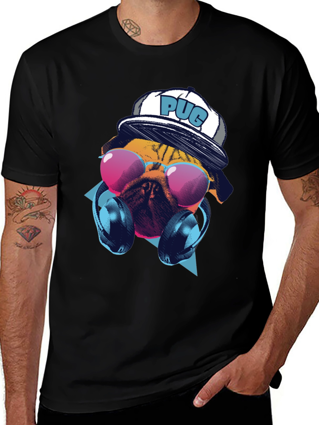 Variant 18 of Cool Pug T-Shirt - Trendy Dog with Headphones