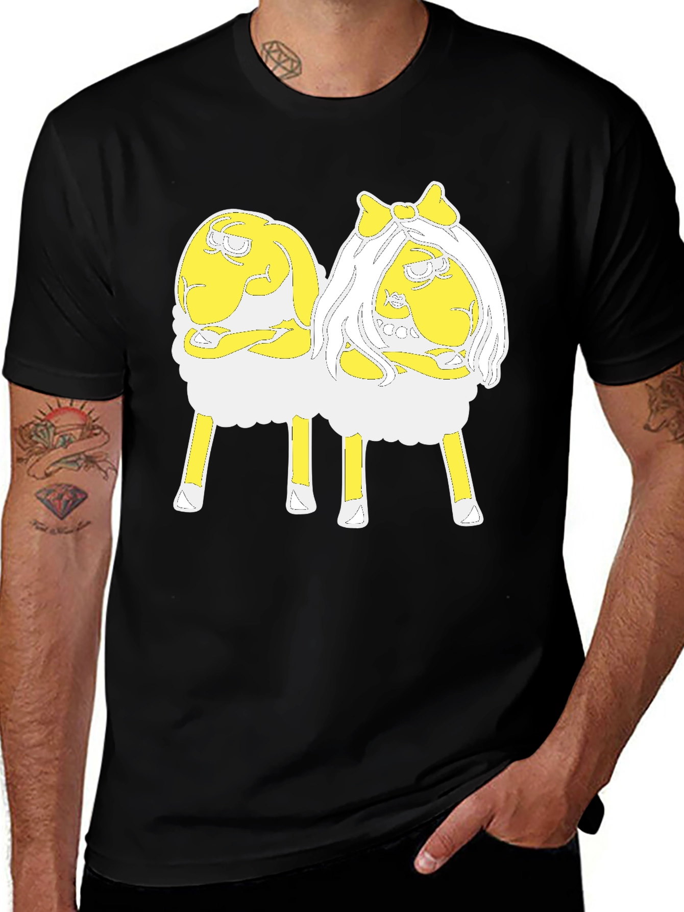 Variant 30 of Yellow Sheep Couple Black T-Shirt