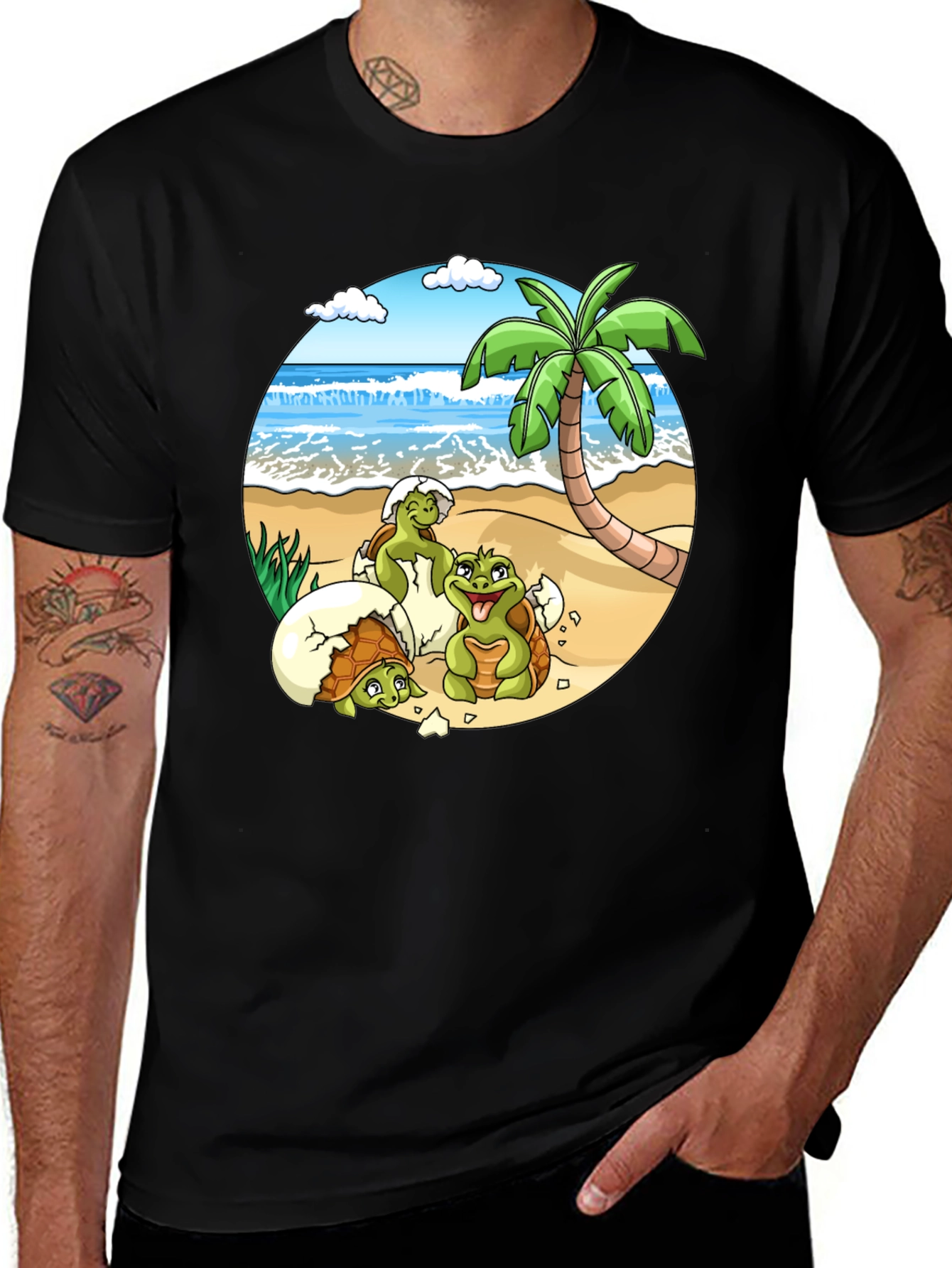 Variant 7 of Turtle Hatchlings Beach Graphic Tee - Island Life Shirt