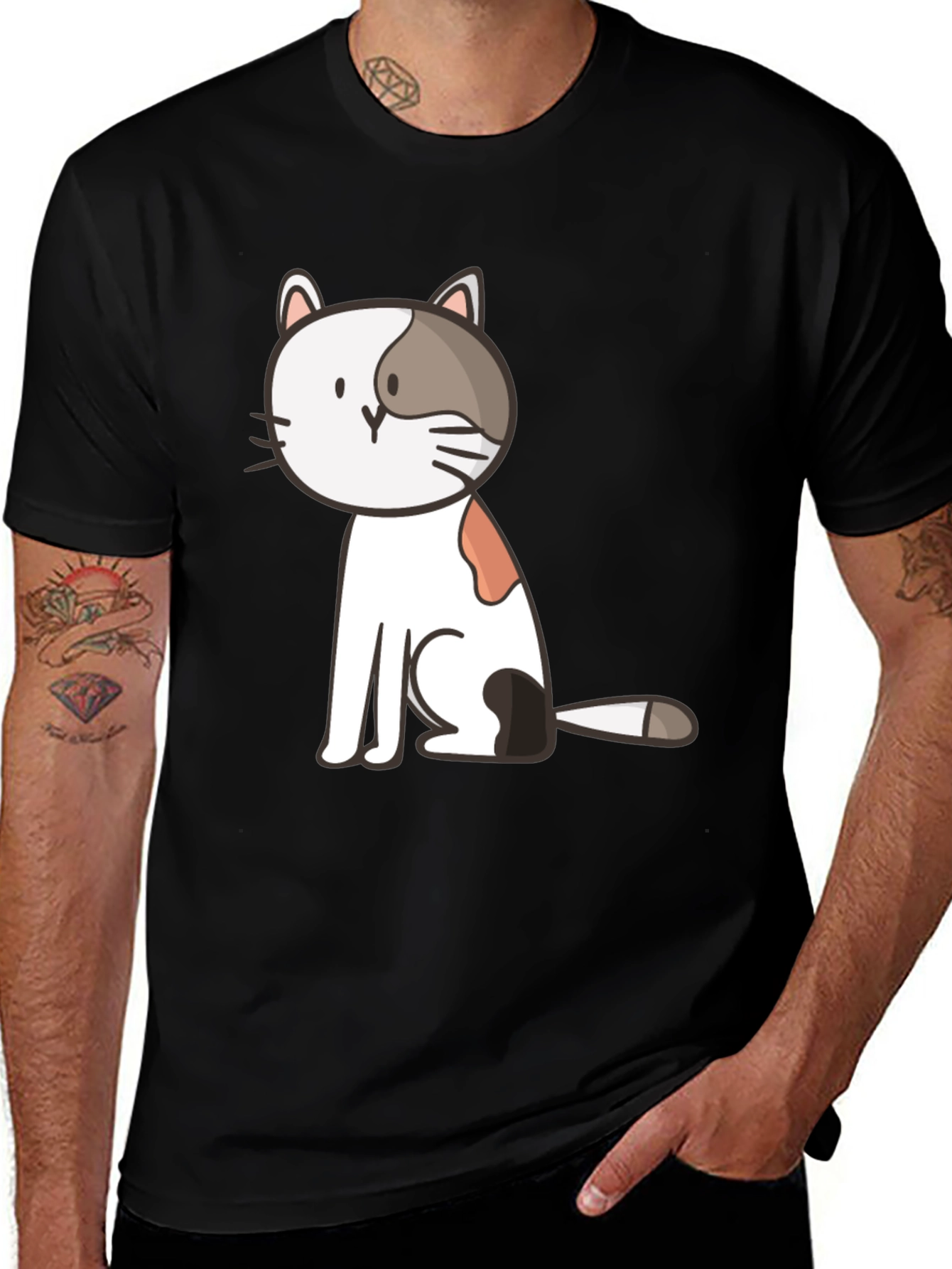 Variant 15 of Cute Cat Graphic Black T-Shirt