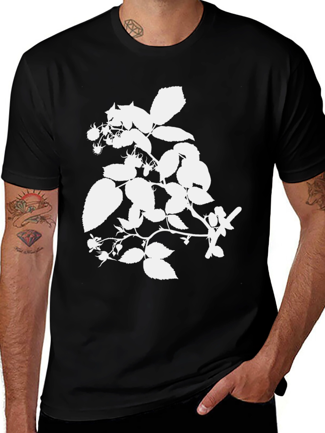 Variant 20 of Botanical White Print Black Tee