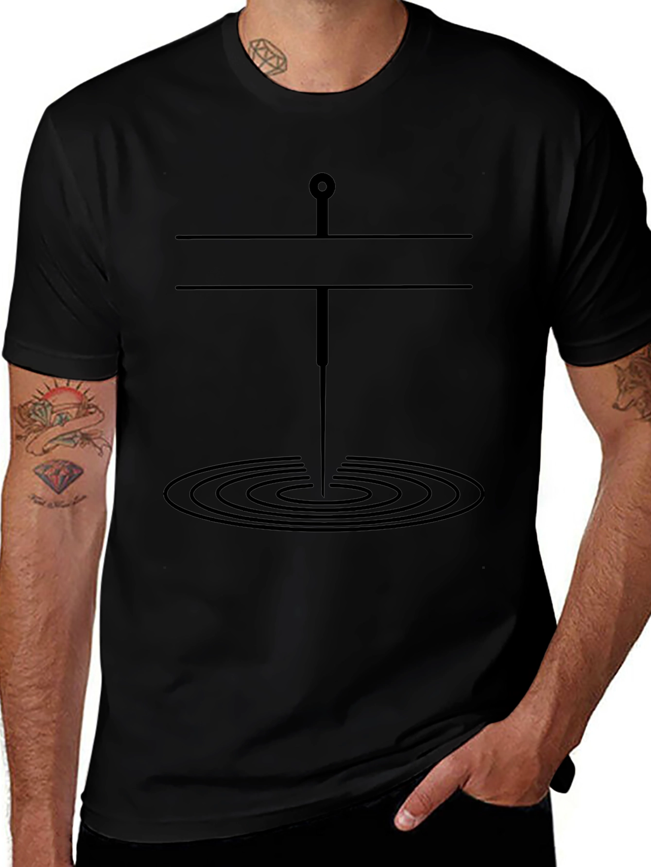 Variant 26 of Men's Black Tee with Unique Graphic Design