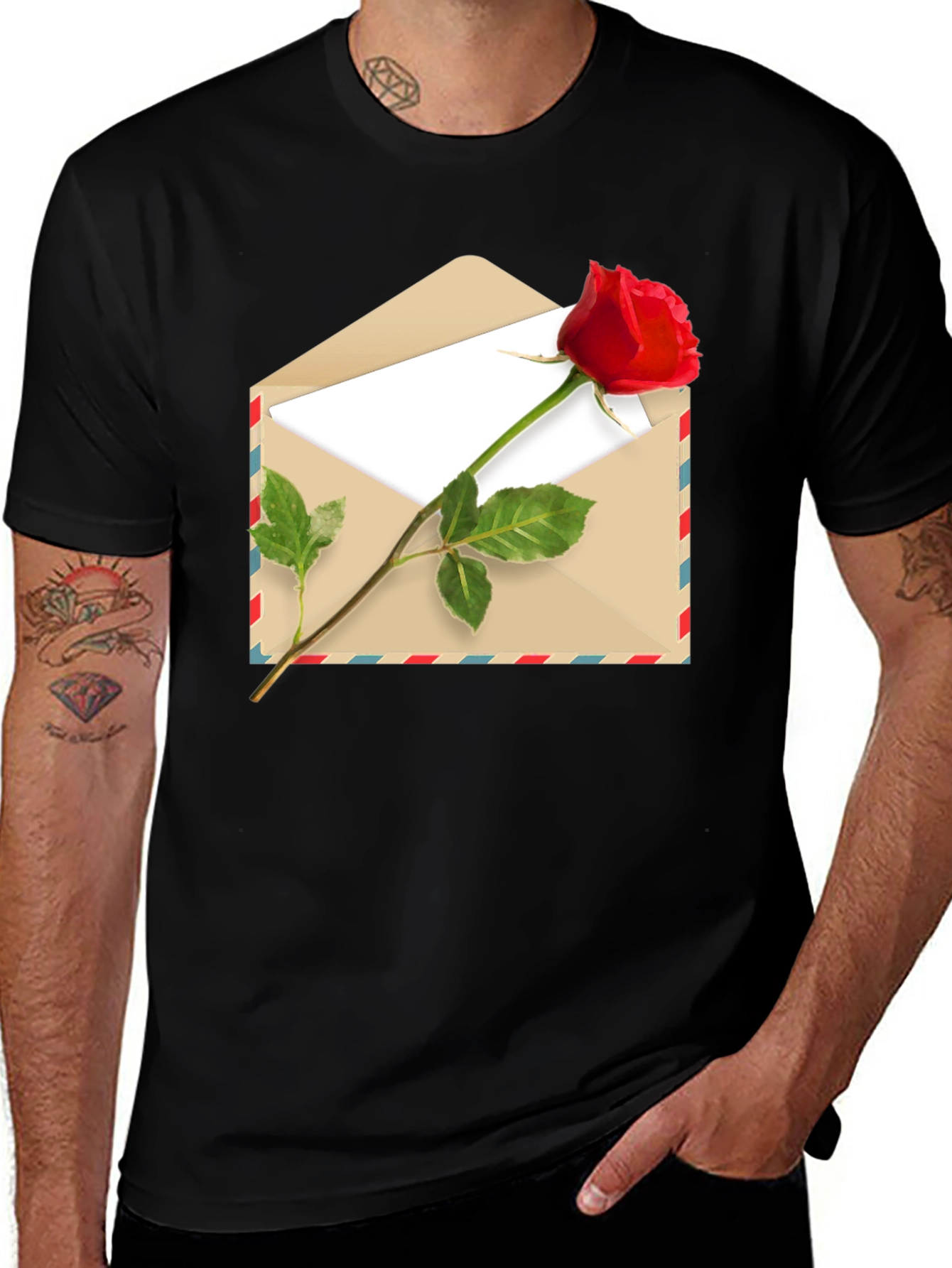 Variant 17 of Romantic Rose Envelope Graphic Tee - Black