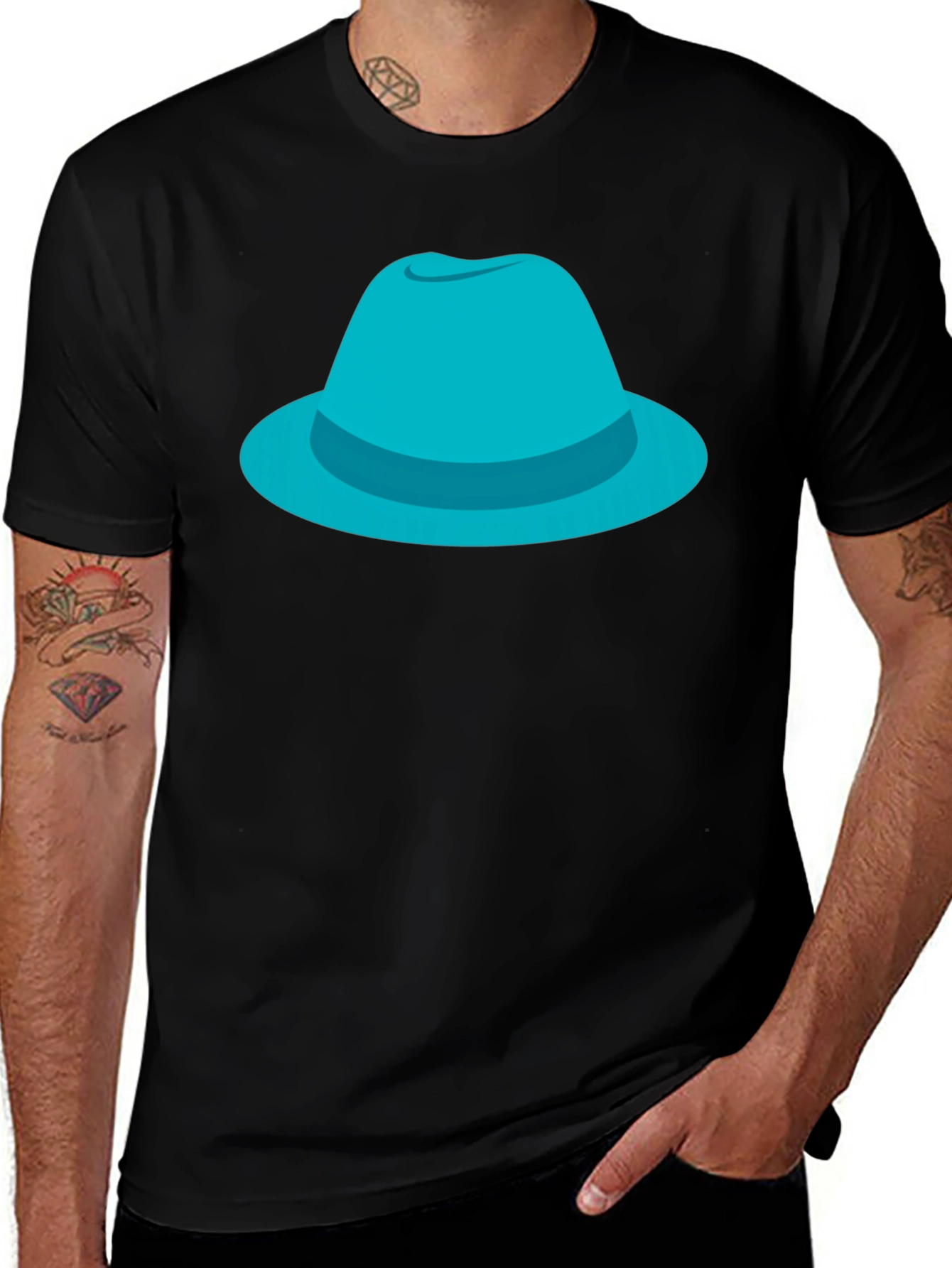 Variant 29 of Teal Hat Graphic Black T-Shirt