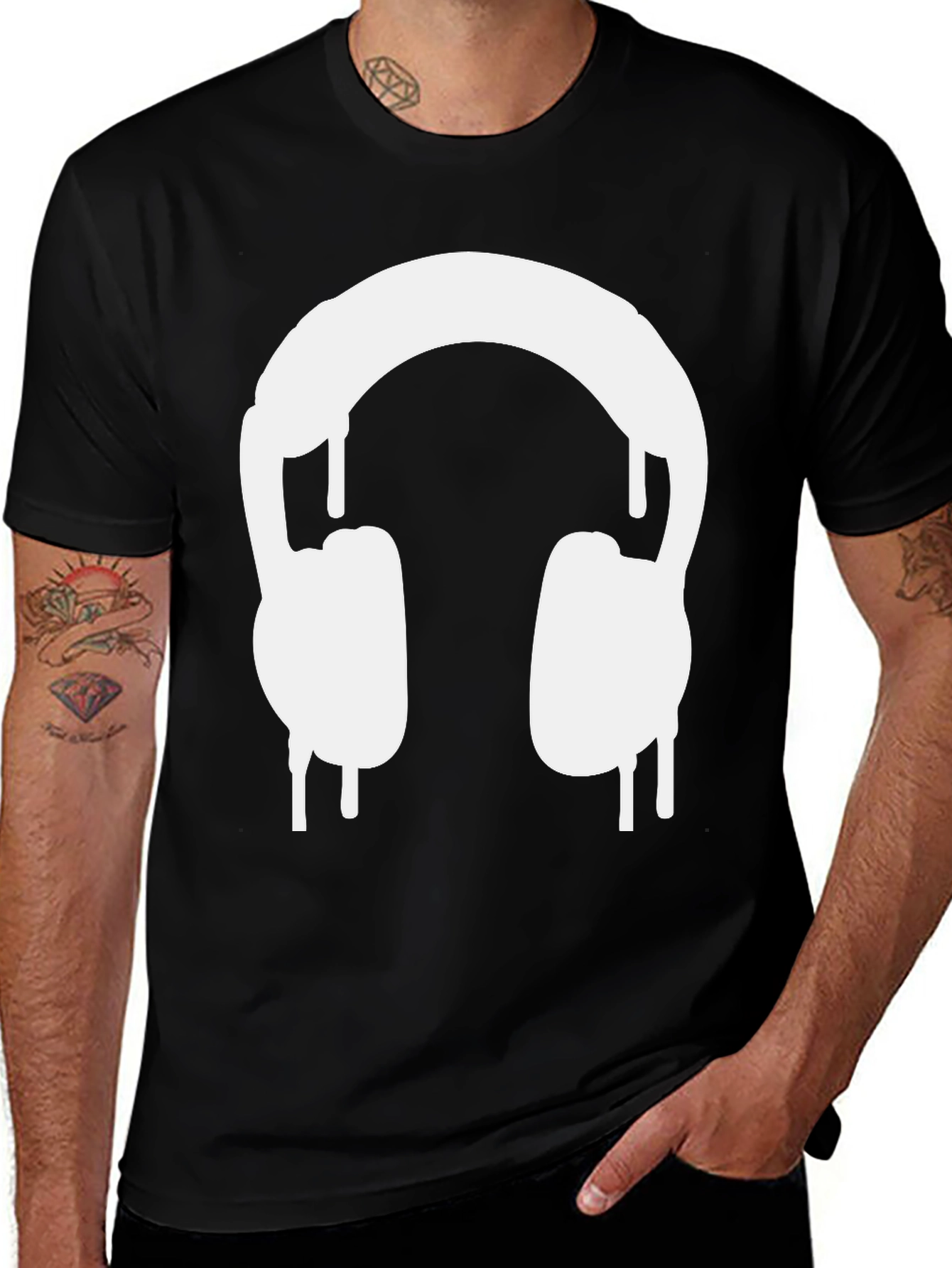 Variant 23 of Cool Black Tee with Dripping Headphones Design