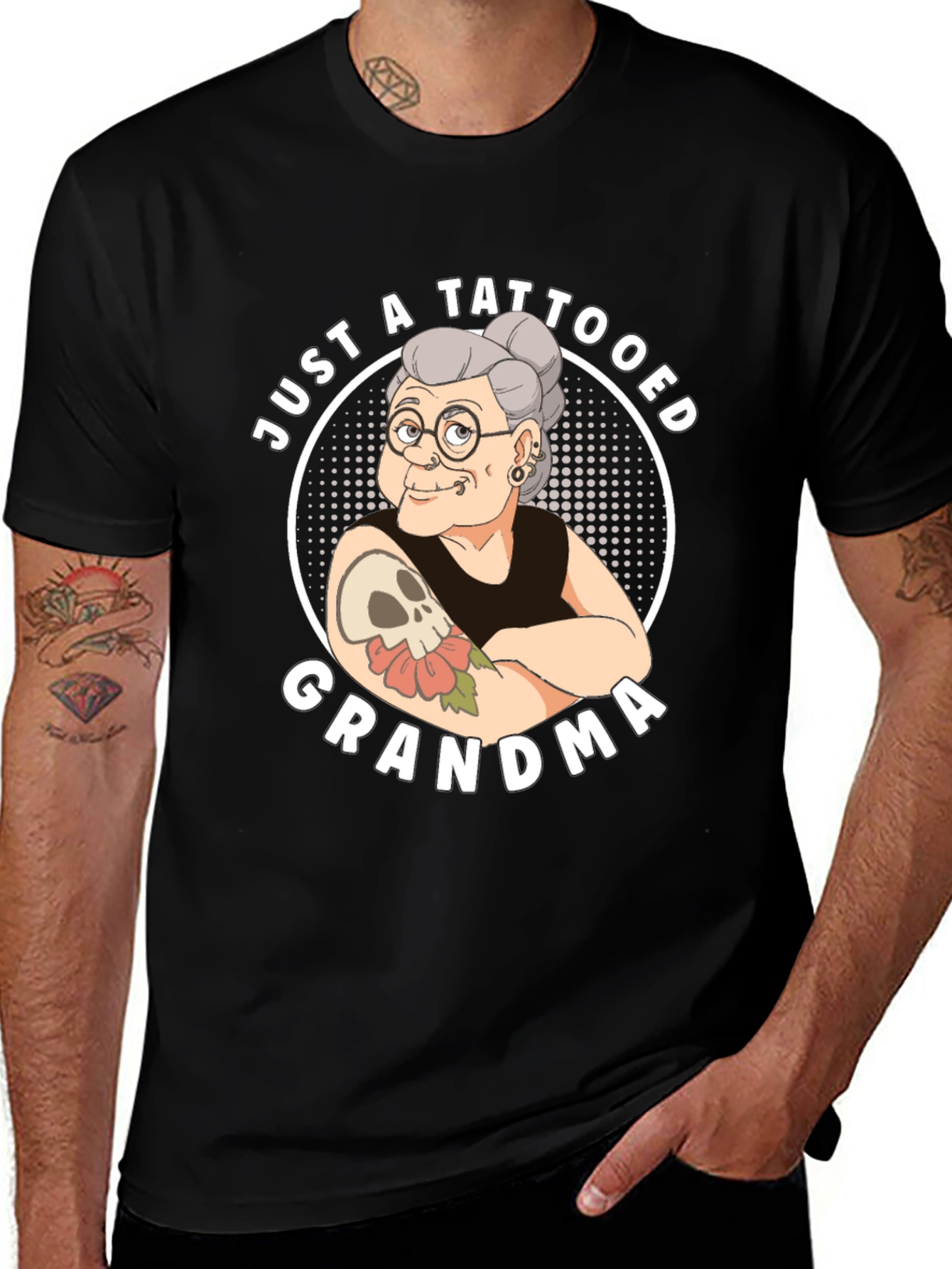Variant 8 of Tattooed Grandma Graphic Tee - Black Cotton