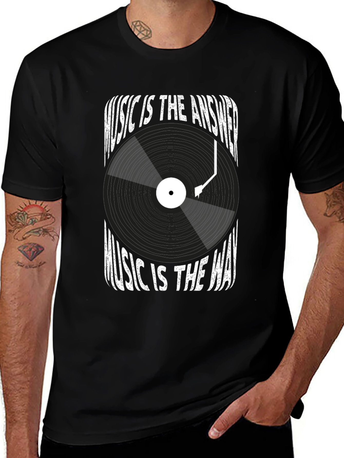 Variant 10 of Music Is The Answer T-Shirt - Black Vinyl Record Tee