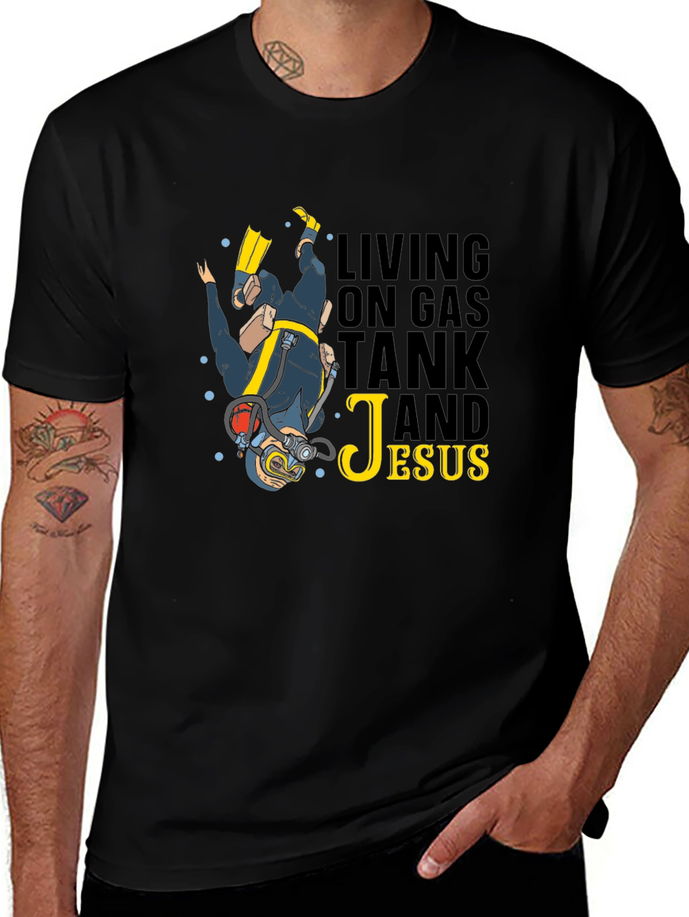 Variant 26 of Living on Gas Tank and Jesus Black T-Shirt